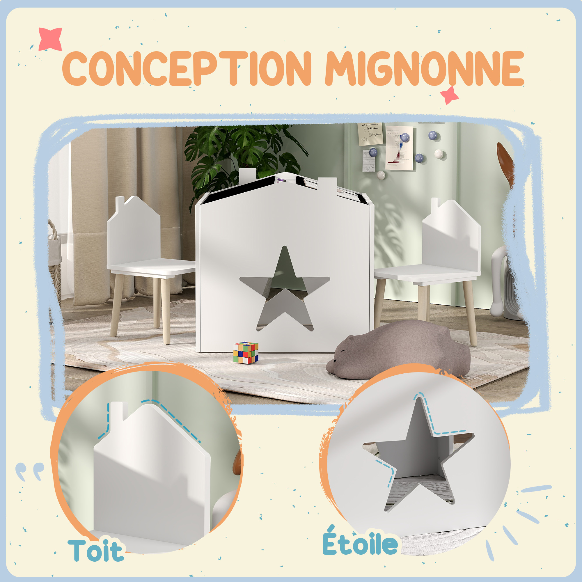 Coiffeuse Enfant AIYAPLAY Avec Miroir LED - Table Et Chaise Blanches - 2 Tiroirs - À Monter