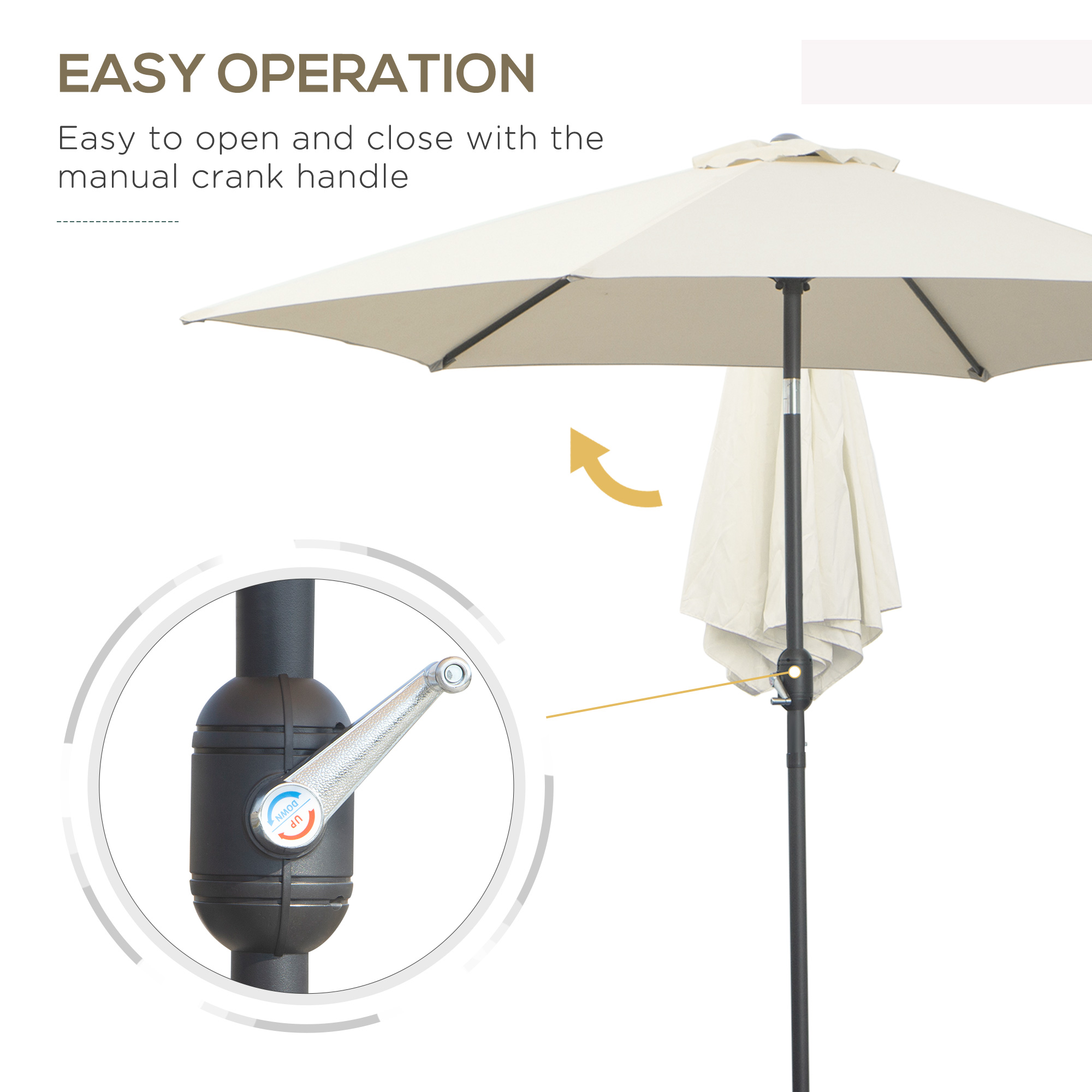 Outsunny2.6M Garden Parasol Umbrella with Tilt and Crank, Outdoor Sun Parasol Sunshade Shelter with Aluminium Frame, Cream White 4