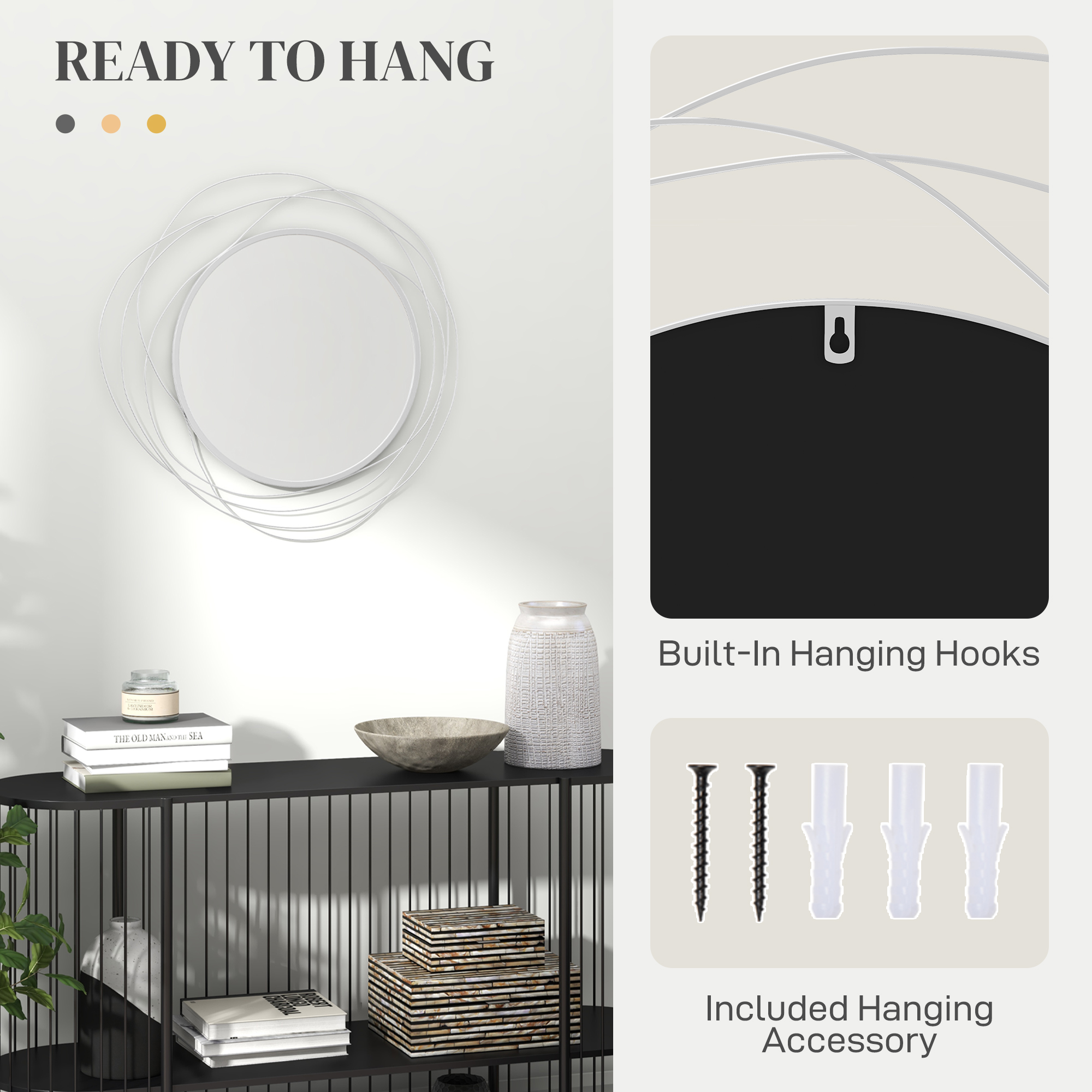 HOMCOM Abstract Metal Wire Wall Mirror, with Accessories Silver 5