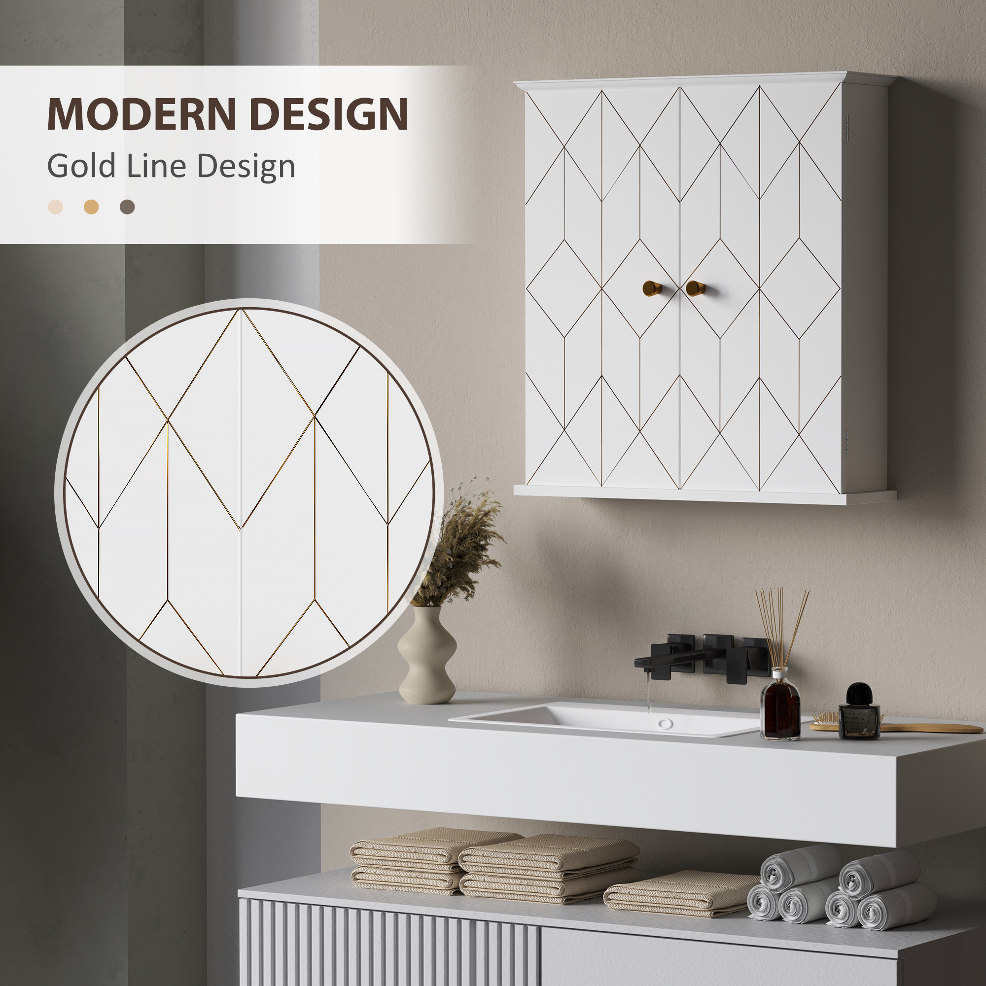 HOMCOM Bathroom Cabinet Wall Mounted, Bathroom Wall Cabinet Medicine Cabinet with 2 Doors, Adjustable Shelf, White 6
