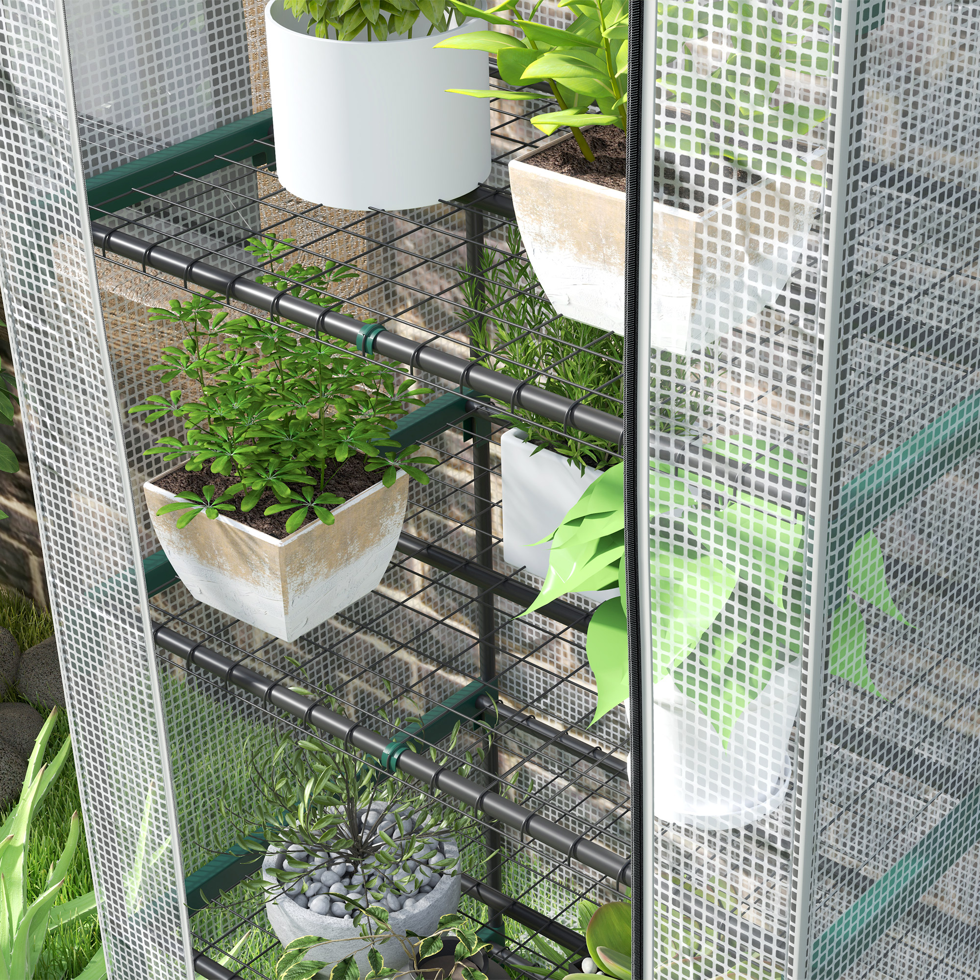 Outsunny 193cm Five Shelf Mini Greenhouse White 9