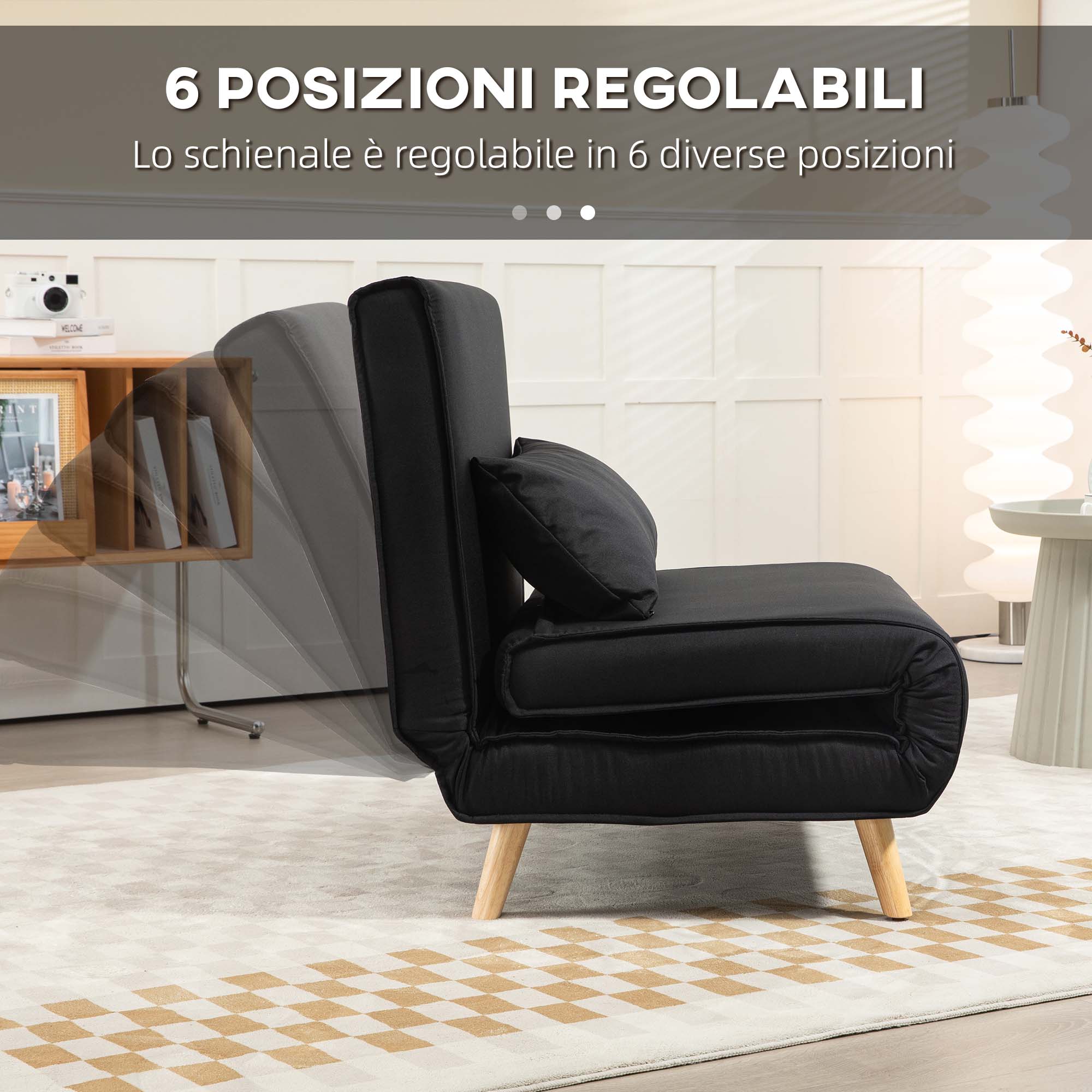 Poltrona Convertibile HOMCOM 4 In 1, Con Schienale Regolabile In 5 Posizioni, Divano Letto Clic-clac 80x190 Cm, Cuscino Incluso, Colore Verde