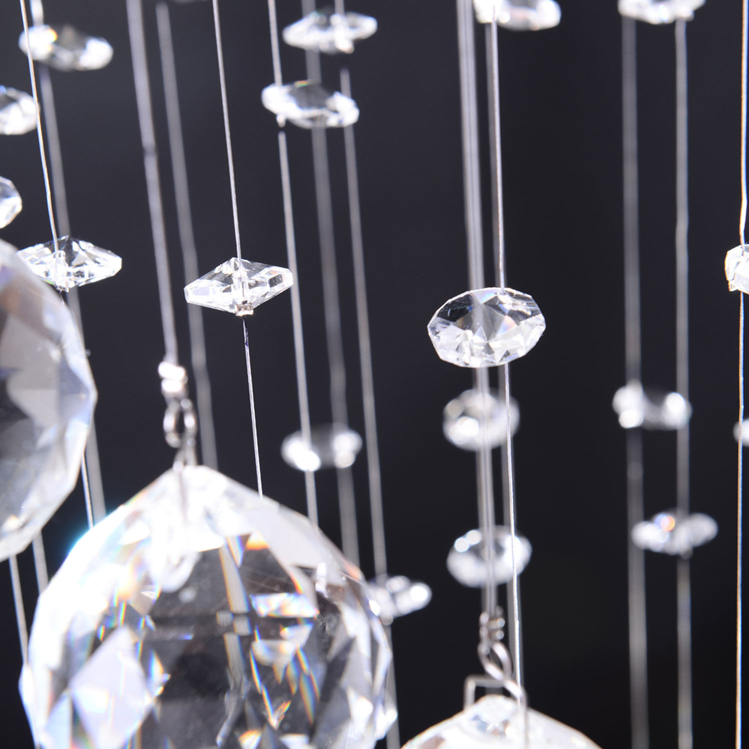 HOMCOM Modern Crystal Chandelier Ceiling Light Pendant Lamp Chrome Finish Glass Droplets New, Ф30 x 120cm 8