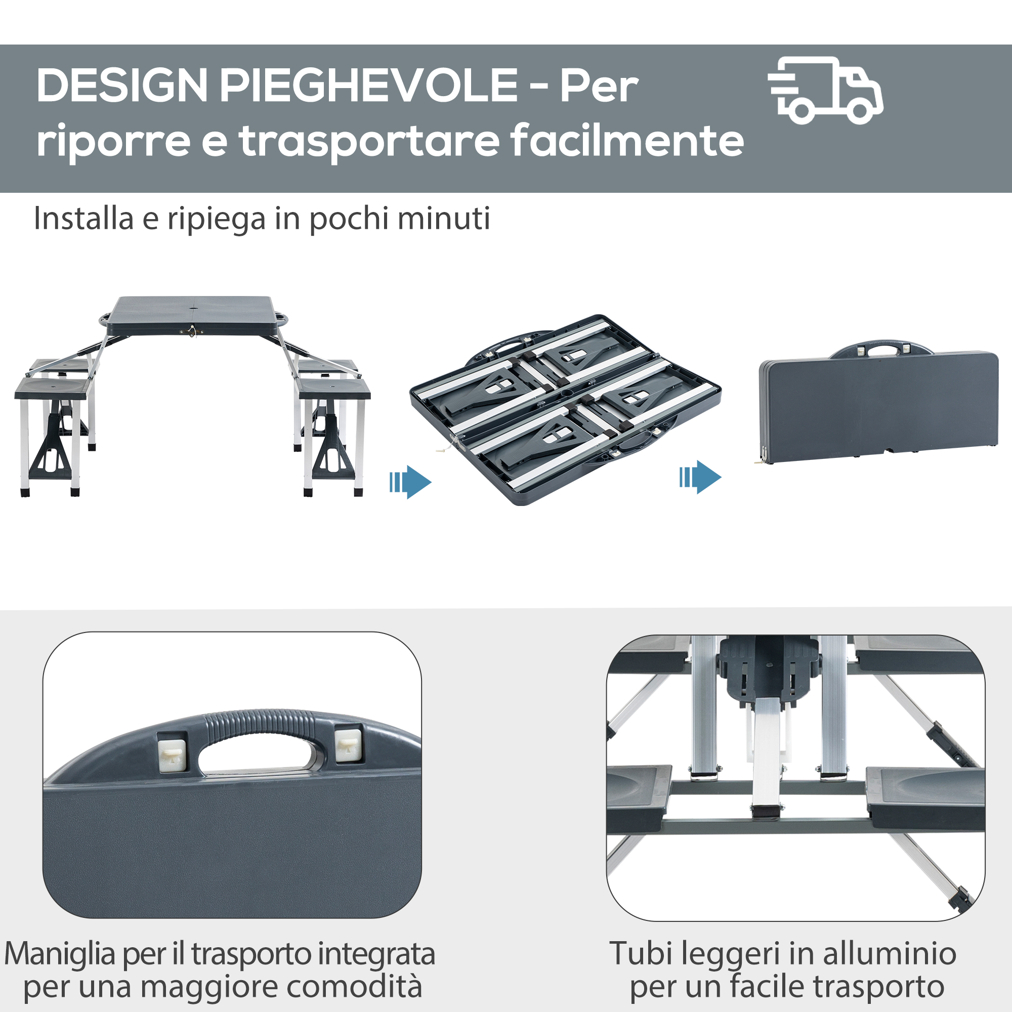 Tavolo Pieghevole In Plastica 1,2m Best Choice Products – Portatile Per Interni/Esterni Con Maniglia – Nero - 2