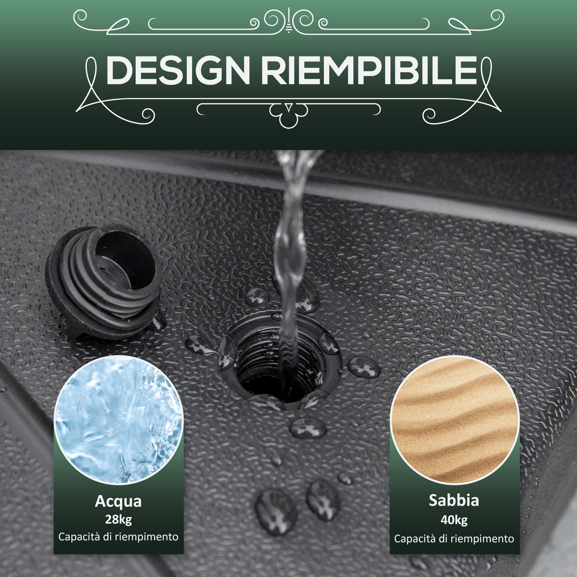 Set Di 2 Basi Per Ombrellone Outsunny - Riempibili Con Acqua O Sabbia, Nero, Ideale Per Giardino