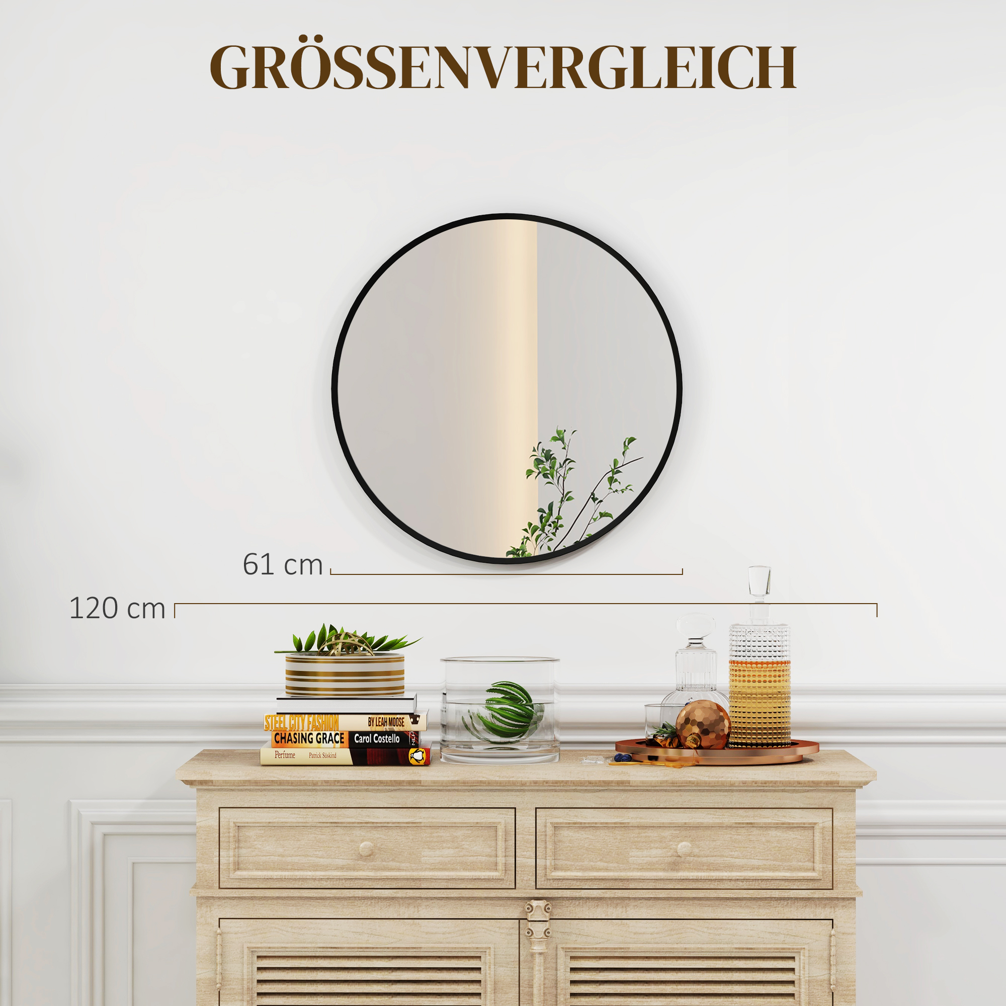 Seinapeegel, moodne disain, Φ61 cm, must
