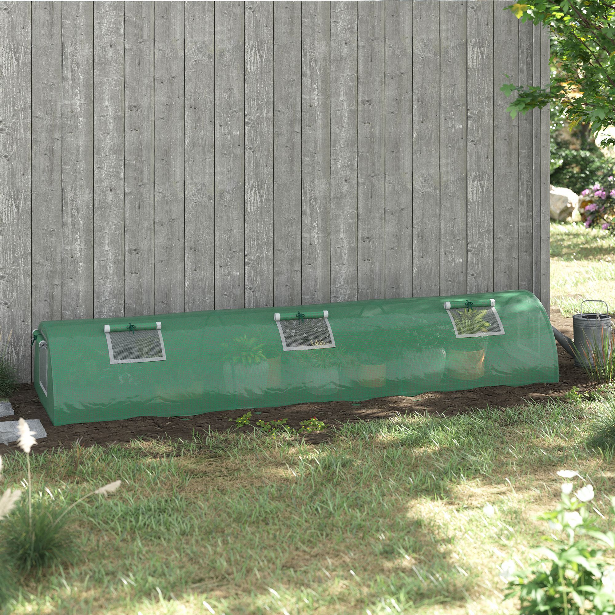 Outsunny Mini Greenhouse, Portable Tunnel Green House, Green Grow House Steel Frame with 5 Mesh Windows, 3 M, Green 2