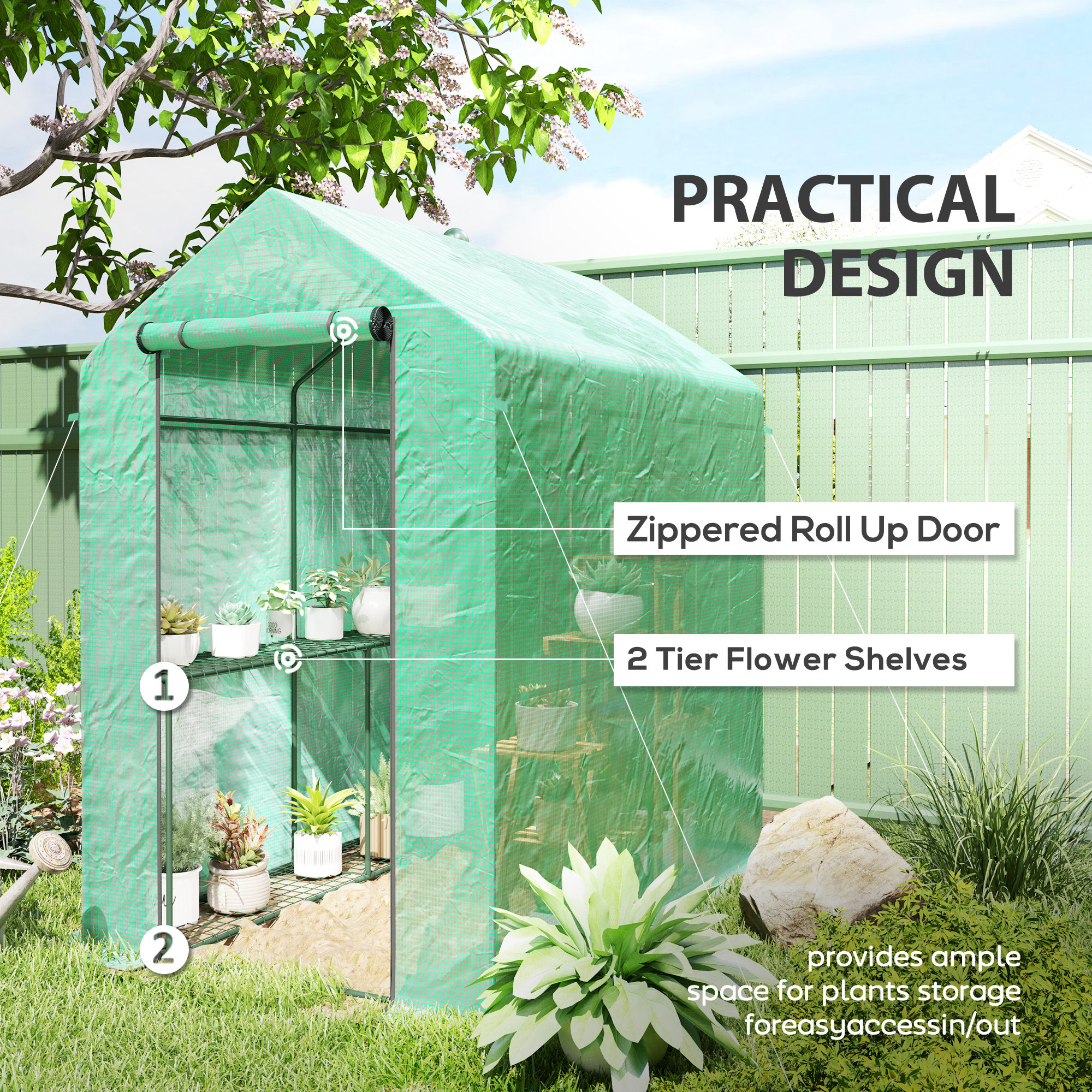 Outsunny 120 x 186cm Walk-In Greenhouse, with Shelves Green 5