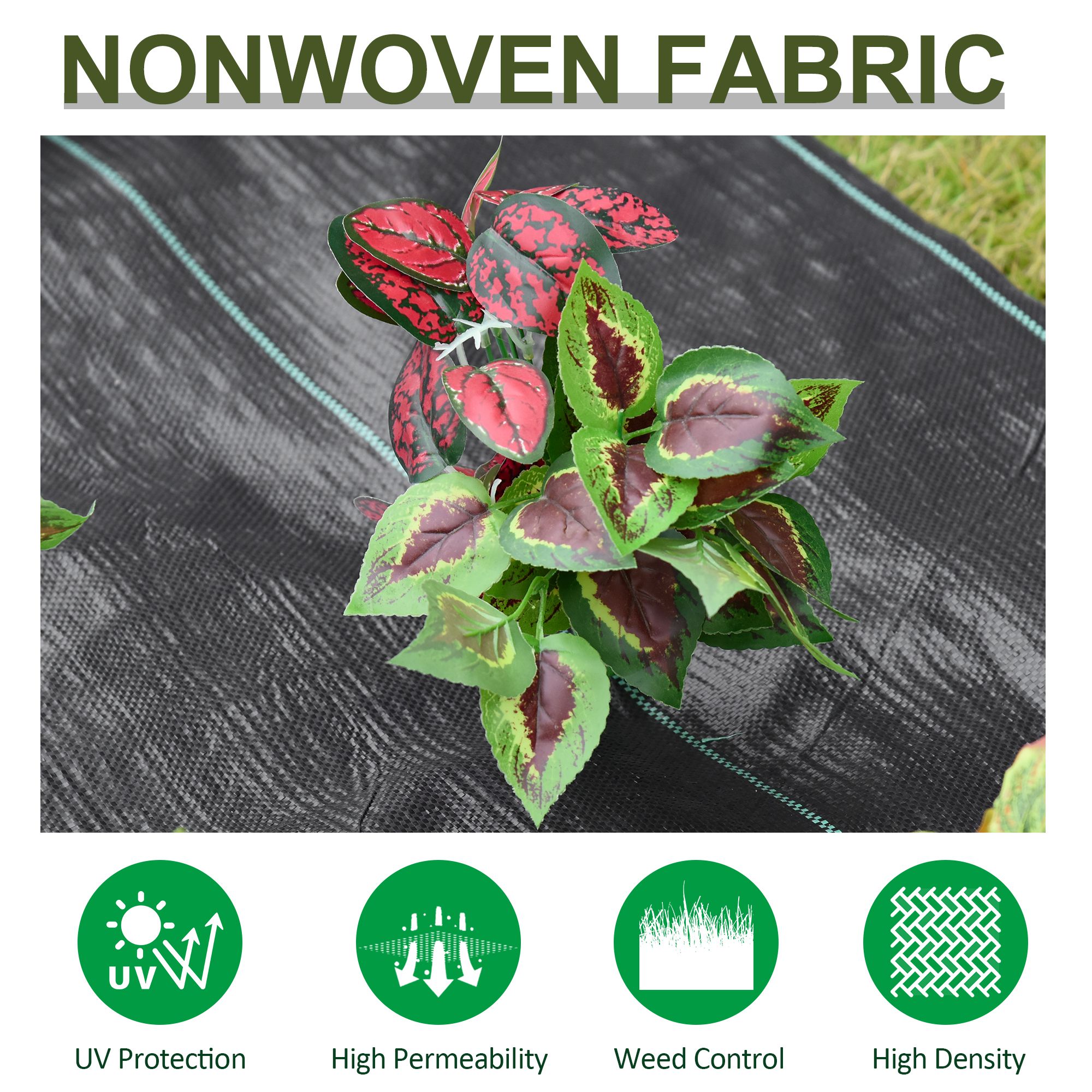 Outsunny 2m x 50m Weed Control Membrane, Heavy Duty Weed Control Barrier Fabric, 90gsm Ground Cover for Patios, Garden, Flower beds, Landscaping 4