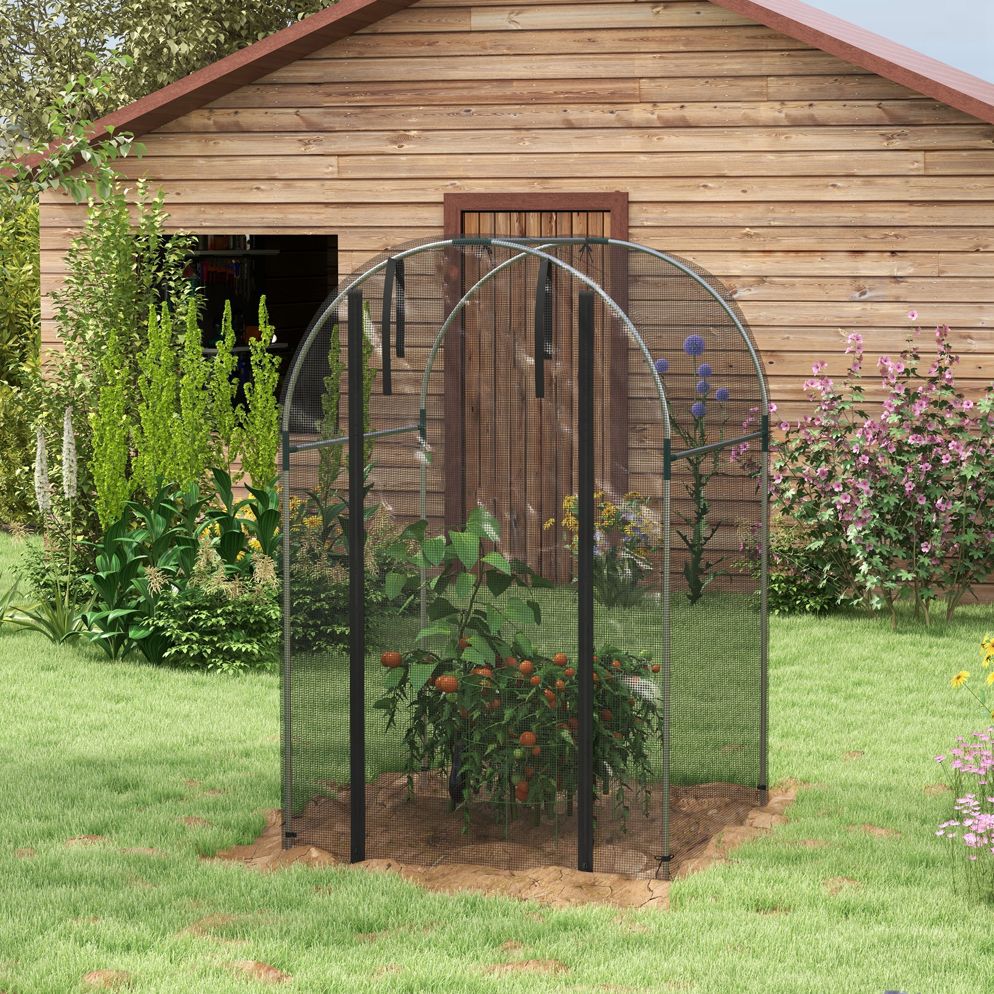 Outsunny Galvanised Steel Fruit Cage, Plant Protection Tent with Zipped Door, 1.2 x 1.2 x 1.9m, Black 8