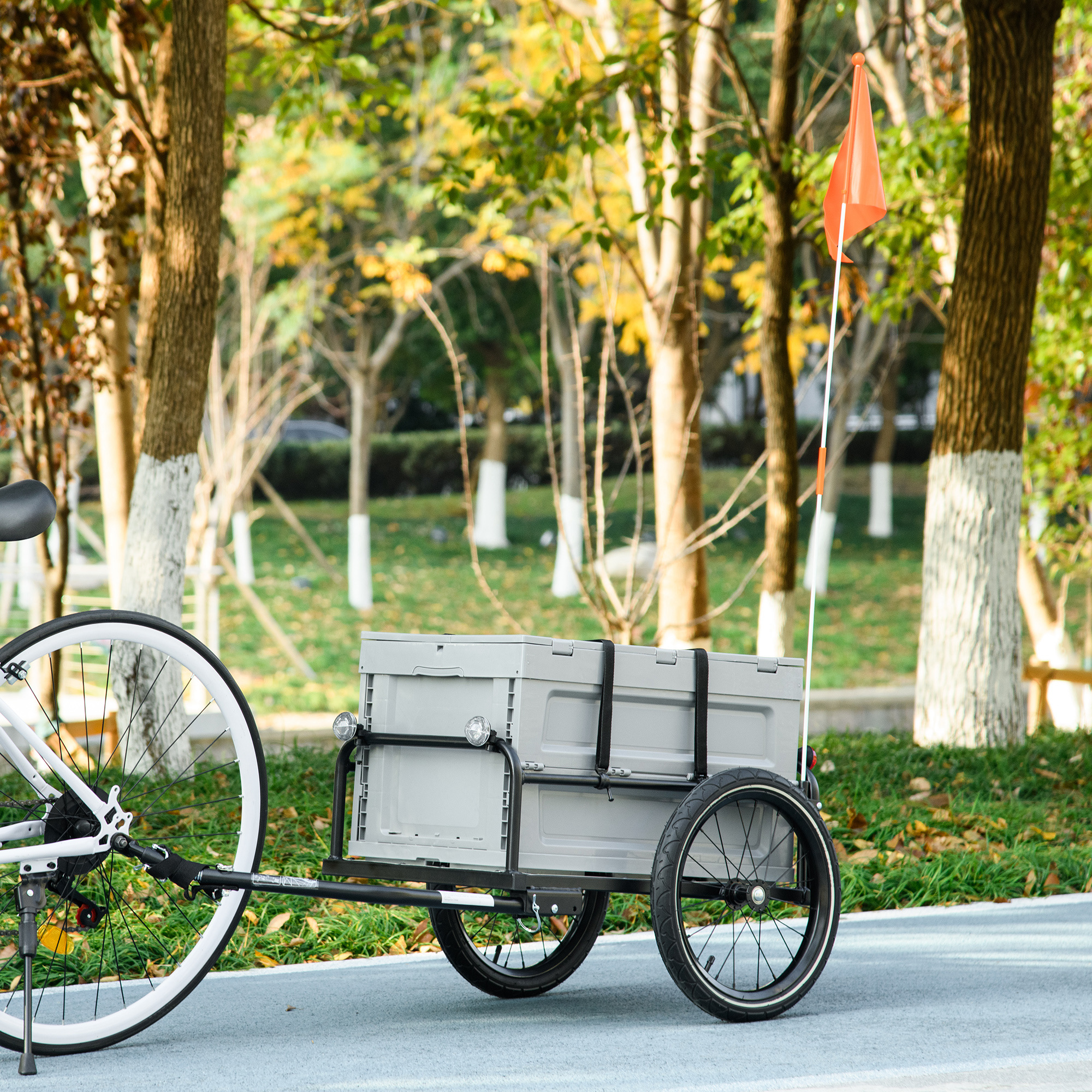 Remorque Vélo Cargo HOMCOM - 40kg Max, Couvercle Amovible, Idéale Pour Transport Enfants Et Marchandises