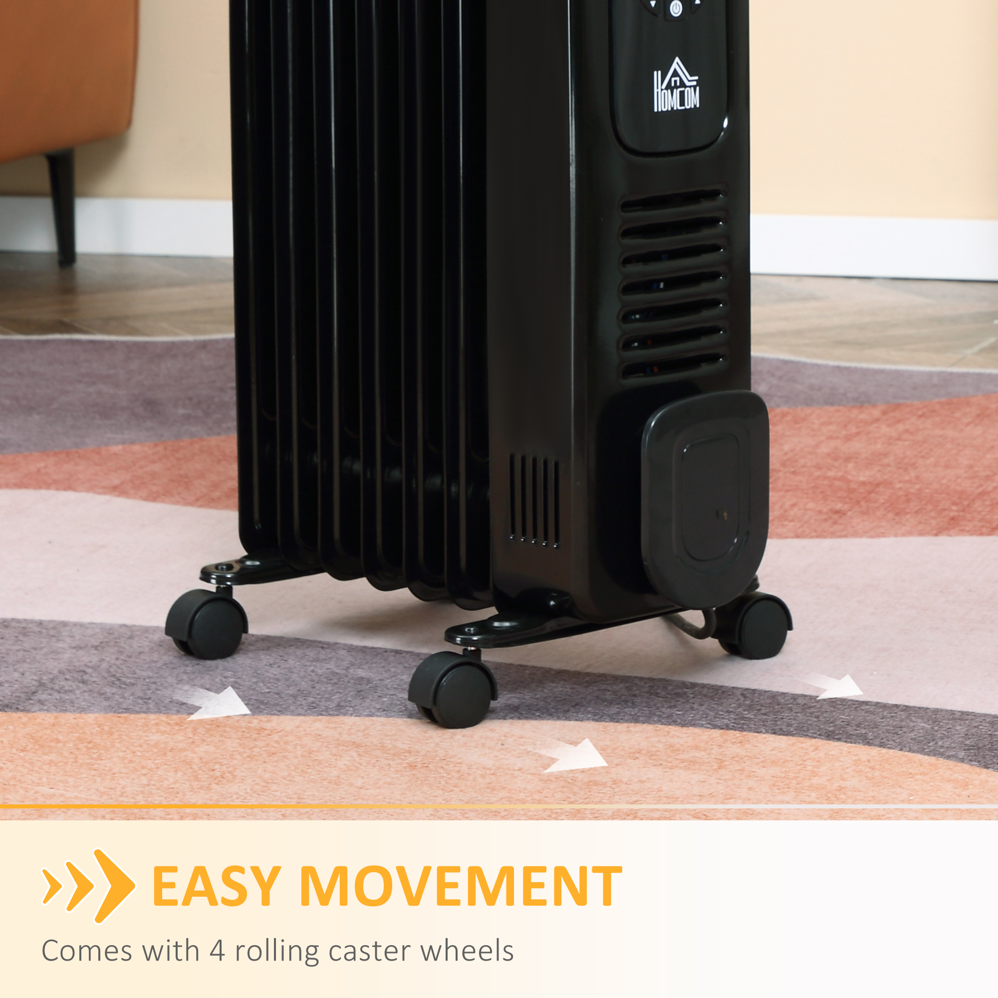 HOMCOM 1500W Digital Oil Filled Radiator, 7 Fin, Portable Electric Heater with LED Display, Built-in Timer, 3 Heat Settings, Safety Cut-Off and Remote Control, Black 7