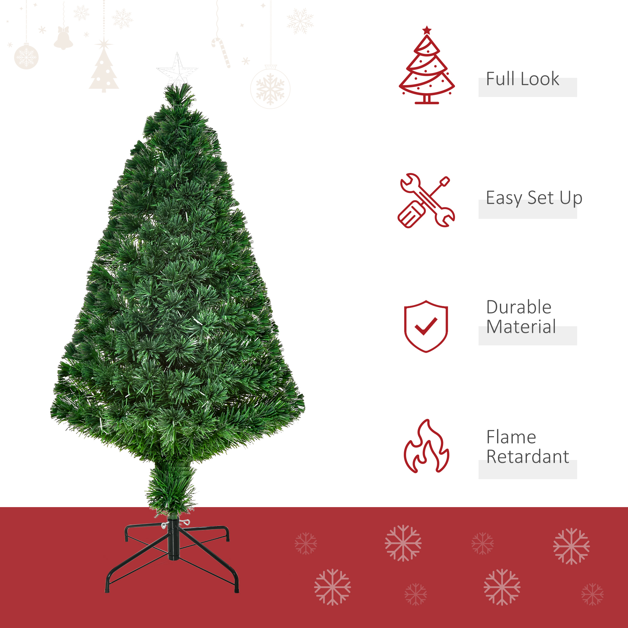 HOMCOM 4FT Pre-Lit Fibre Optic Artificial Christmas Tree Holiday Xmas Décor with Tree Topper Multi-Colour 4