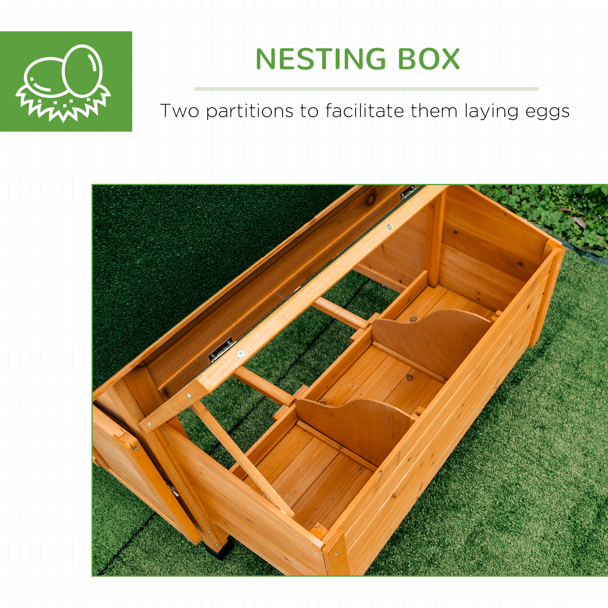 PawHut Wooden Chicken Coop with Nesting Boxes, Tray, for 2-4 Chickens, Yellow 6