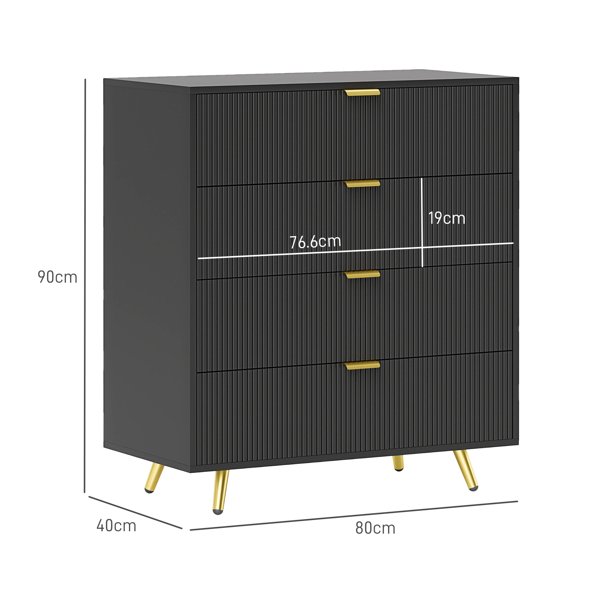 HOMCOM Elegant Four-Drawer Bedside Table Black 3