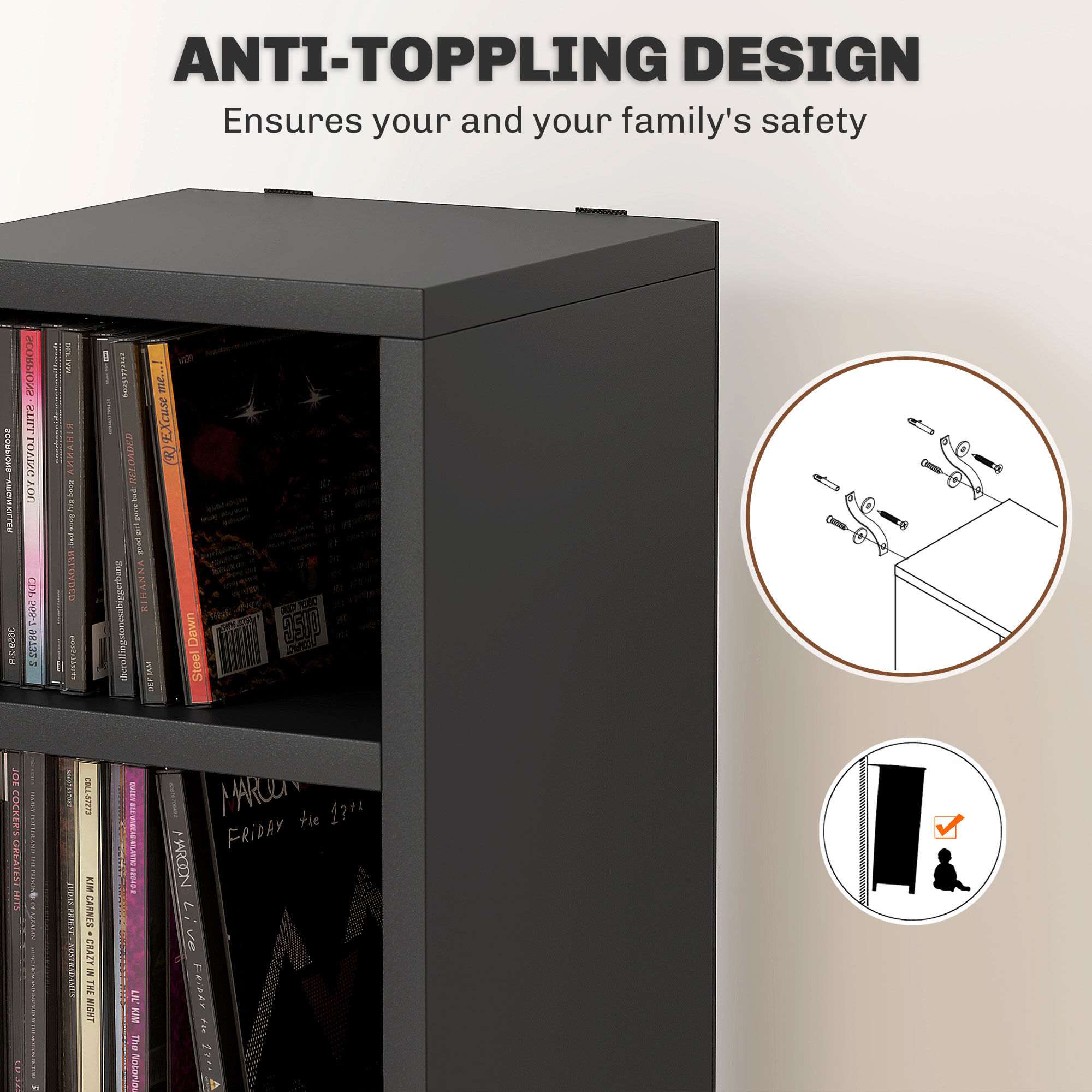 HOMCOM 204 CD Tall Narrow Media Storage Tower Black 6