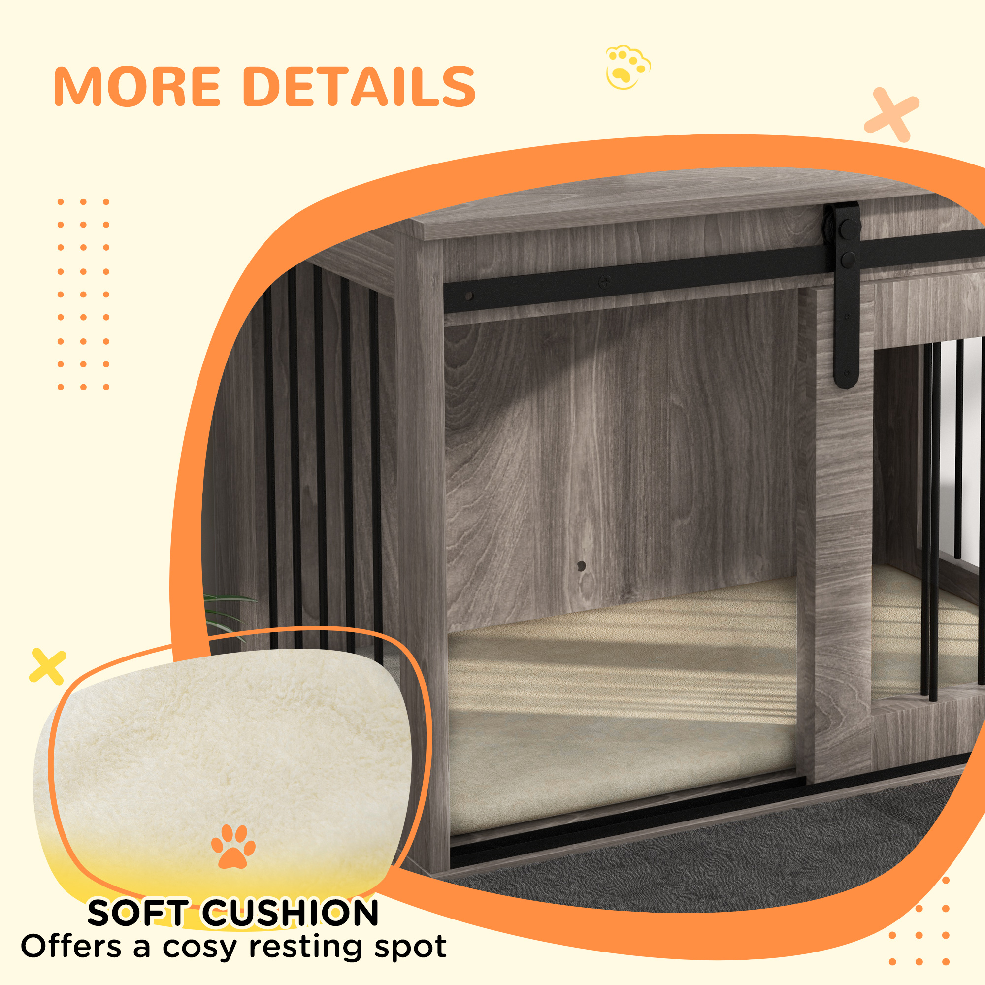 PawHut Dog Crate Furniture with Removable Cushion for Medium Dogs, 80 x 54 x 57cm Brown 7