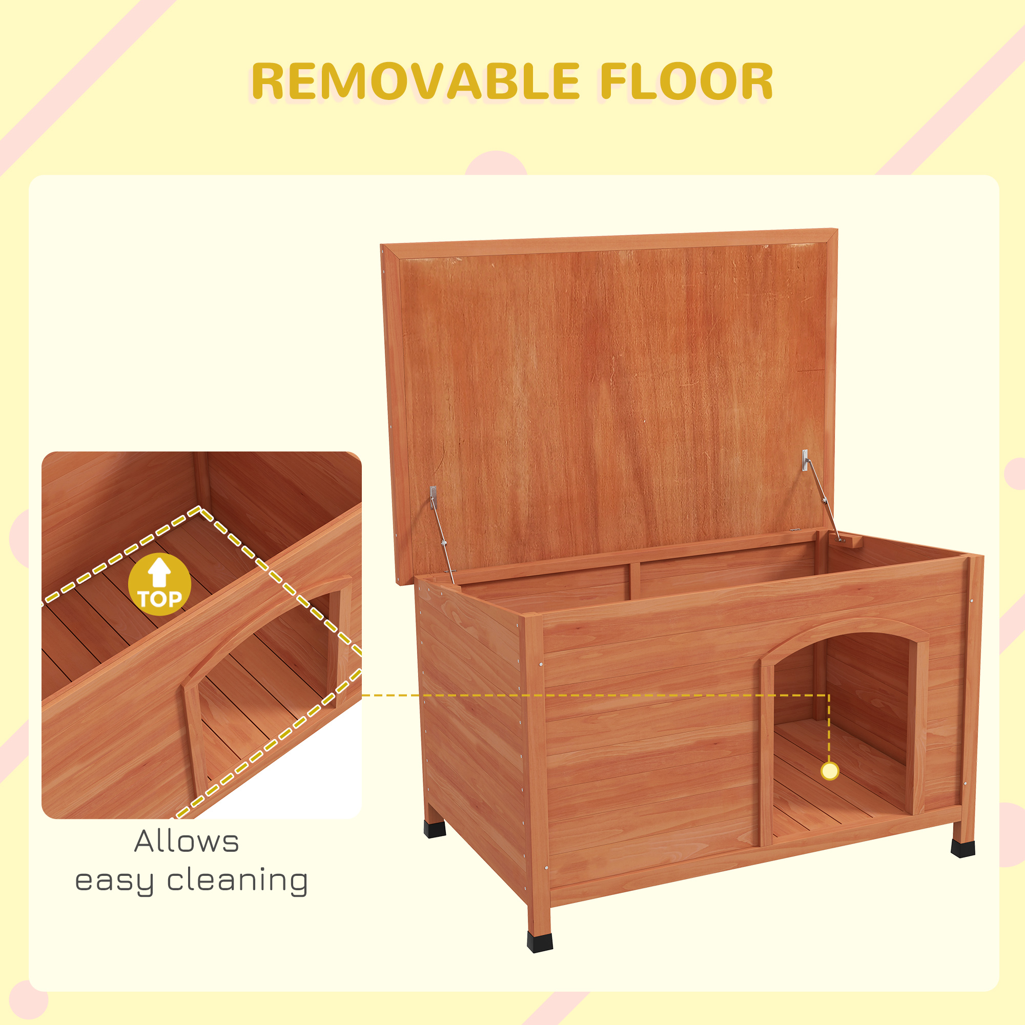 PawHut Wooden Dog Kennel, Outdoor Pet House, with Removable Floor, Openable Roof, Water-Resistant Paint Natural Wood Tone 4