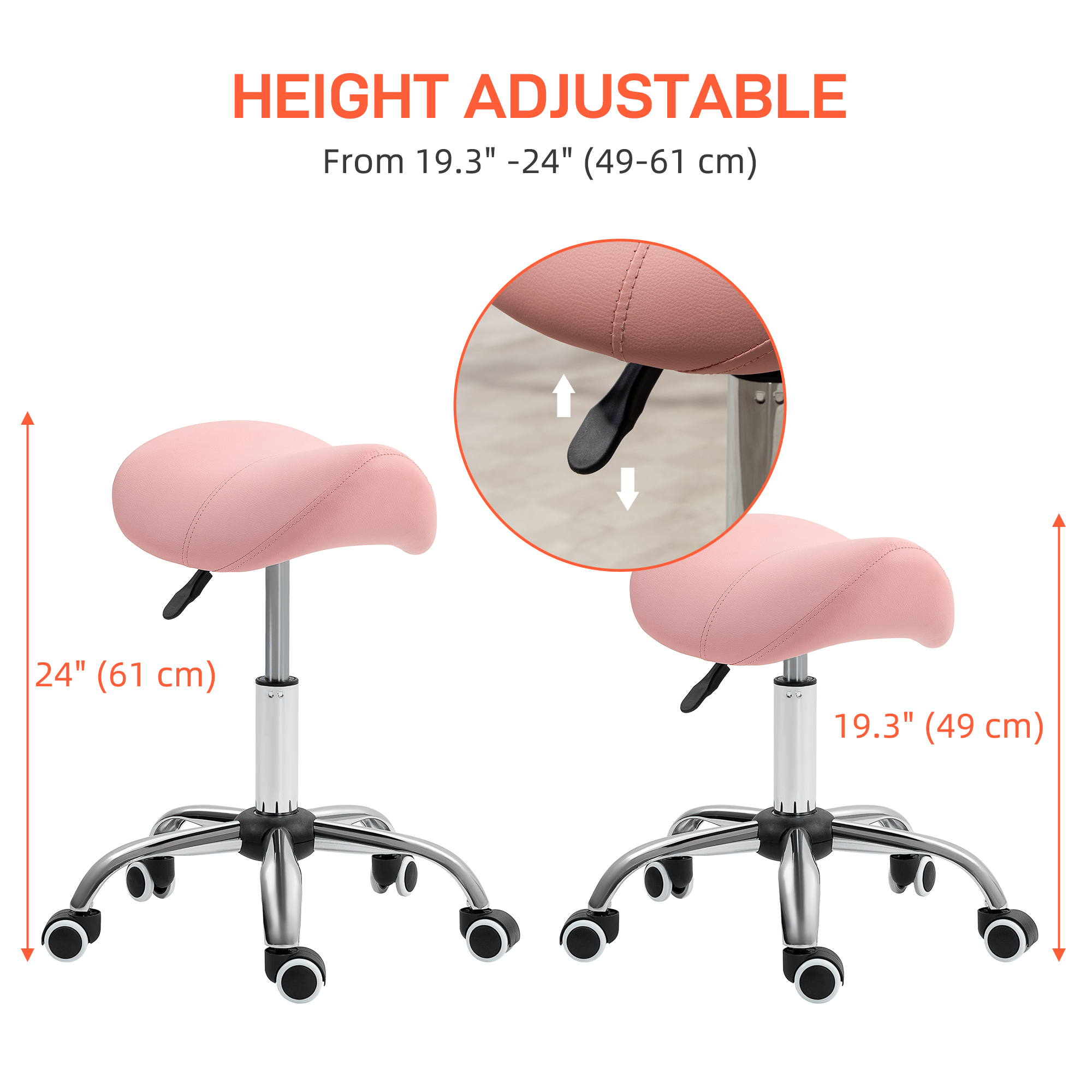 HOMCOM Saddle Stool, Height Adjustable Salon Chair for Massage Spa, Faux Leather, Pink 4