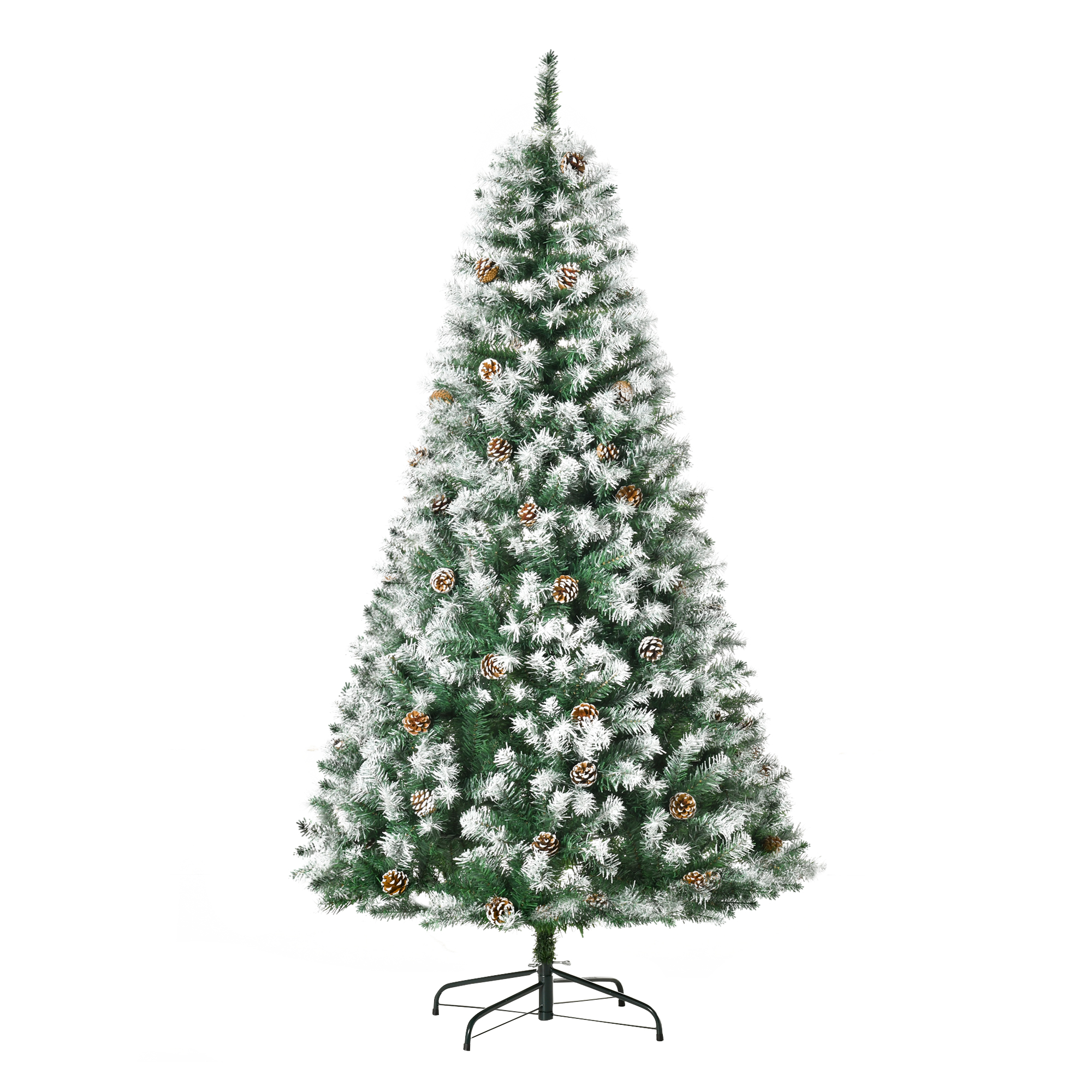 HOMCOM Künstlicher Weihnachtsbaum, 180 cm Christbaum mit Kunstschnee 800 Astspitzen faltbar Standfuß, für Weihnachtsfest, Indoor, Grün+Weiß Aosom