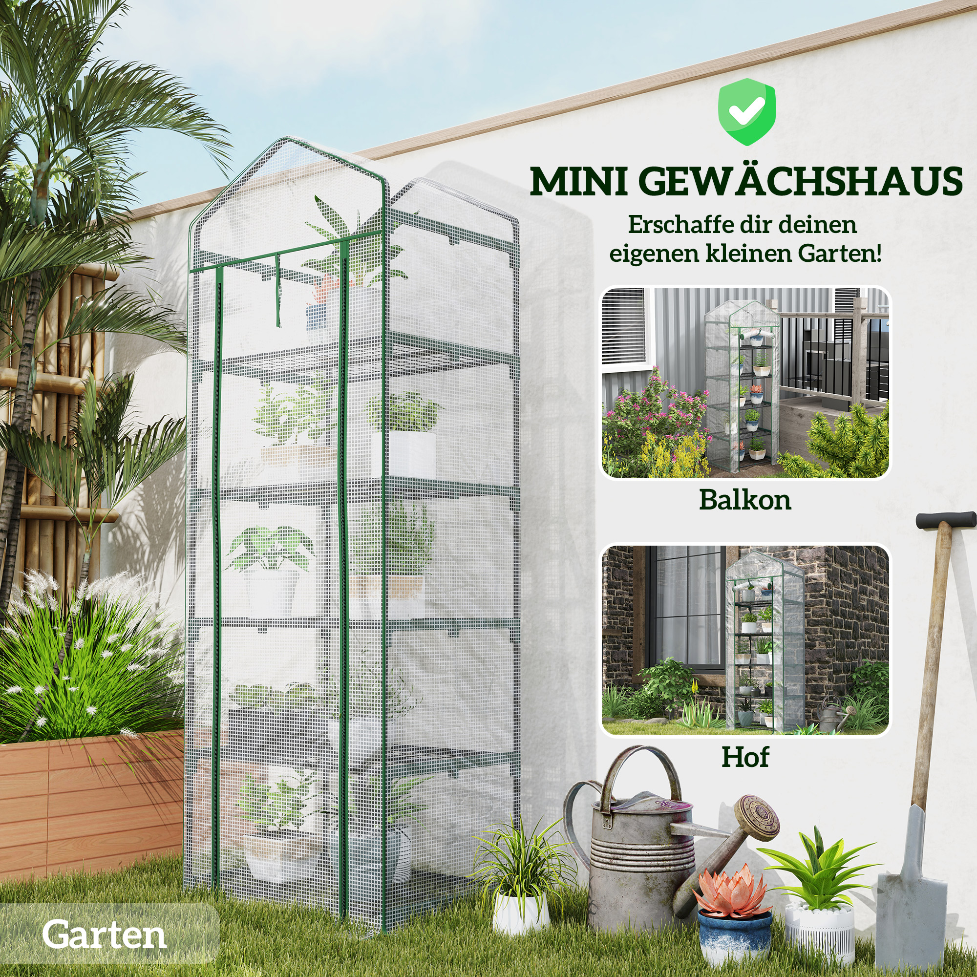 Minikasvuhoone lilledele või köögiviljadele, terasest, plastikust, 69P x 49L x 193K cm, valge