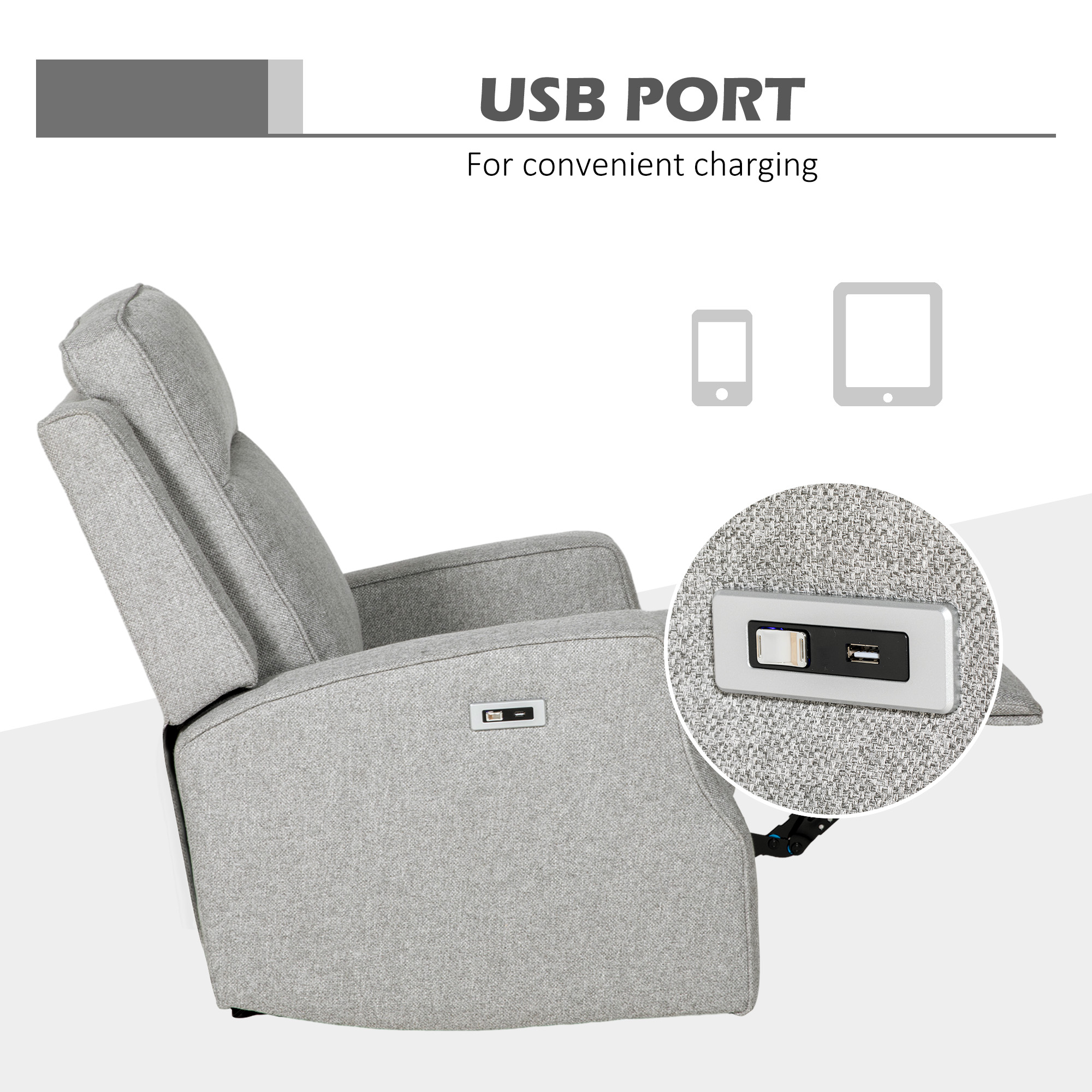 HOMCOM 150° Electric Reclining Chair, with USB port and Footrest Grey 7