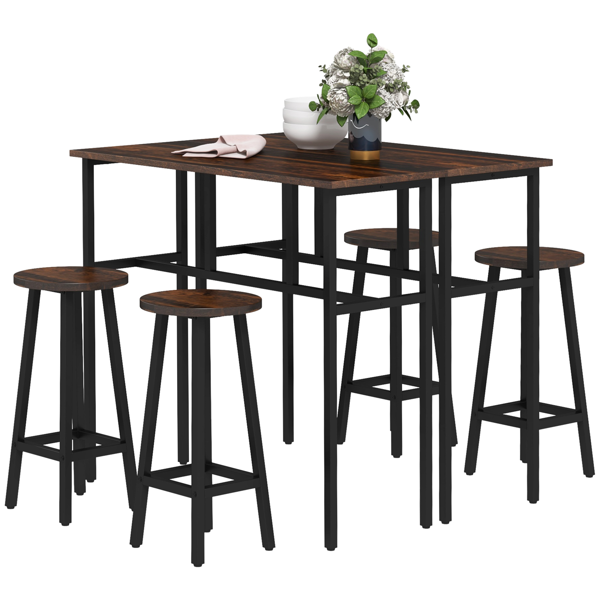 Product photograph of Homcom Bar Table And Stools 2 Breakfast Tables W 4 Stools Counter Height Dining Tables Chairs For Kitchen Living Room Rustic Brown Aosom Uk from Aosom UK