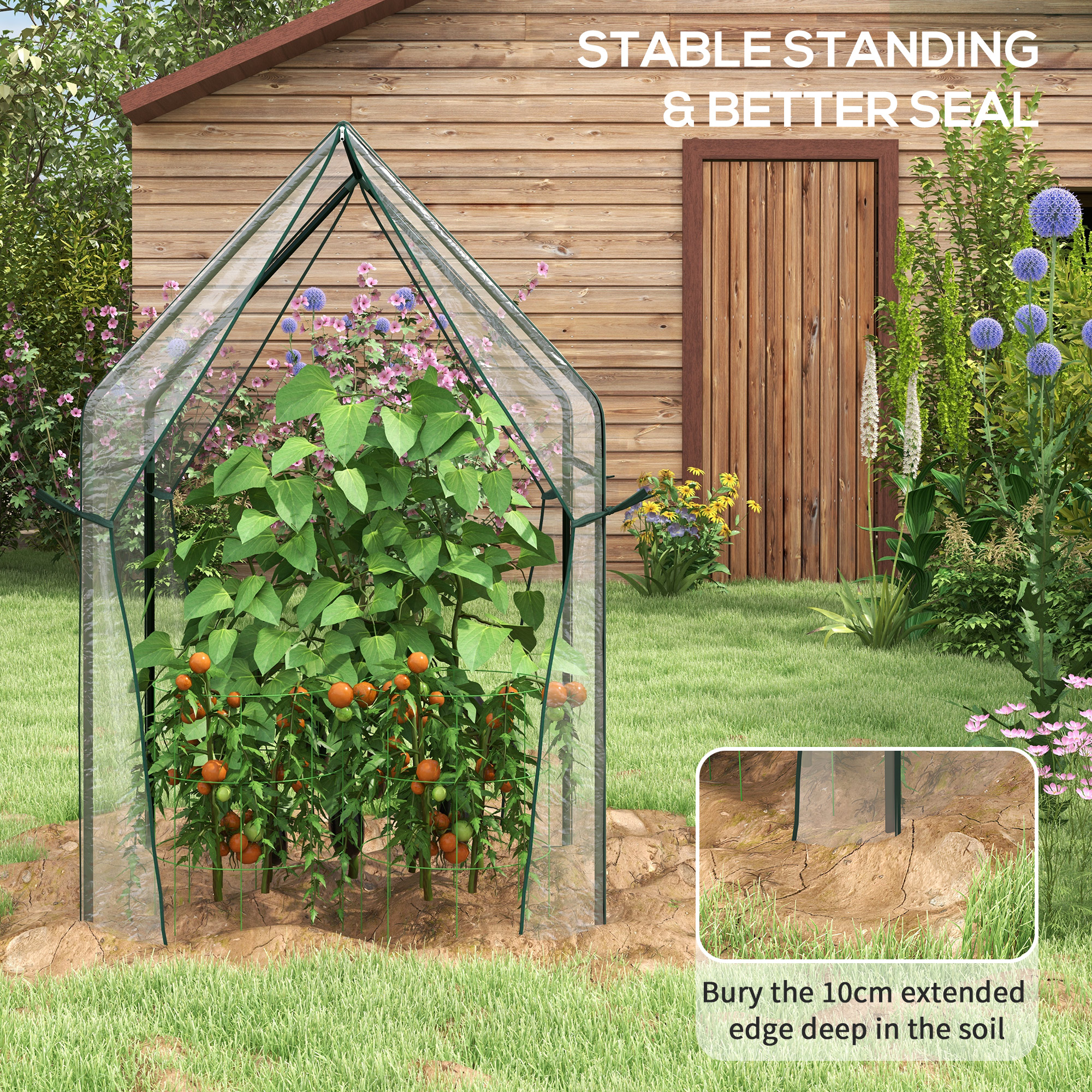 Outsunny Mini Greenhouse, Garden Tomato Growhouse with 2 Zipped Doors, Portable Indoor Outdoor Green House, 90 x 90 x 145cm, Clear 7