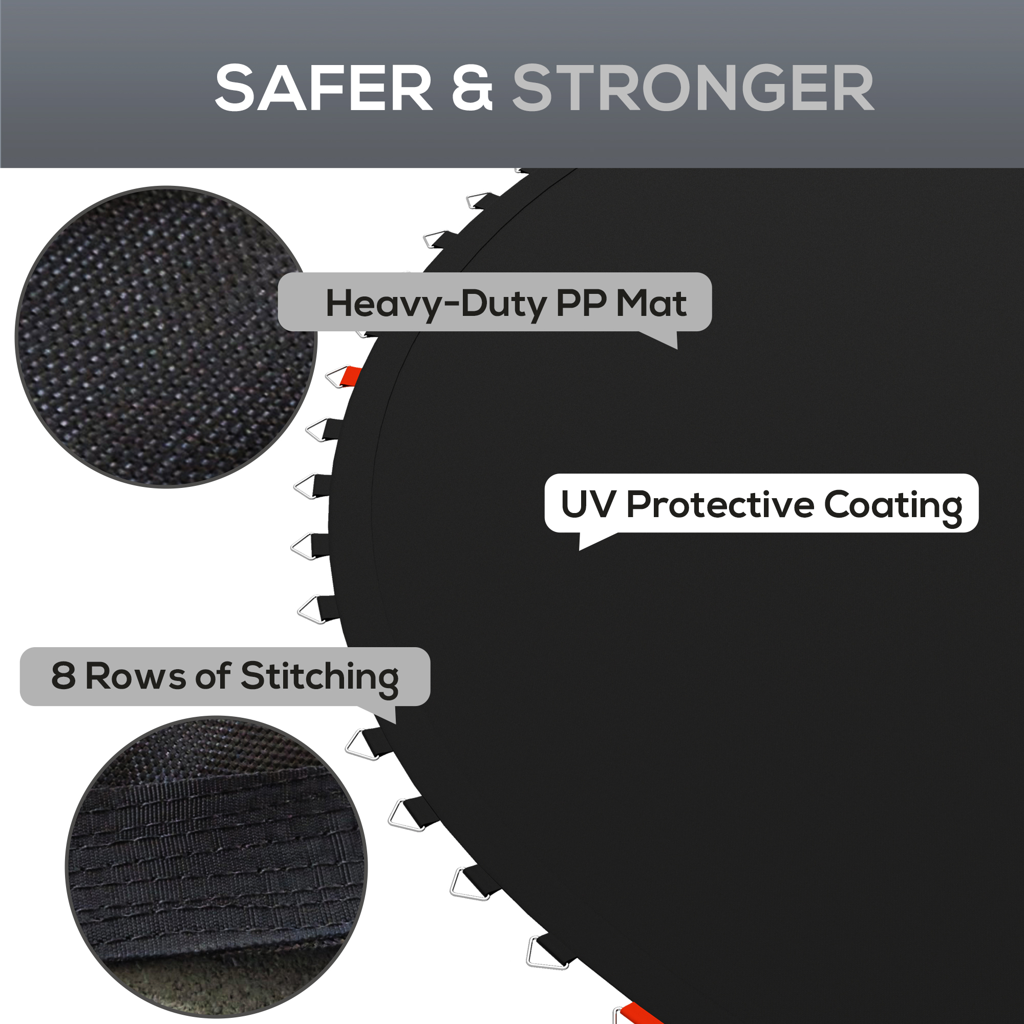 SPORTNOW Trampoline Replacement Mat with Spring Pull Tool, 54 V-Hooks, for 10ft Trampoline using 14cm Springs, Black 5