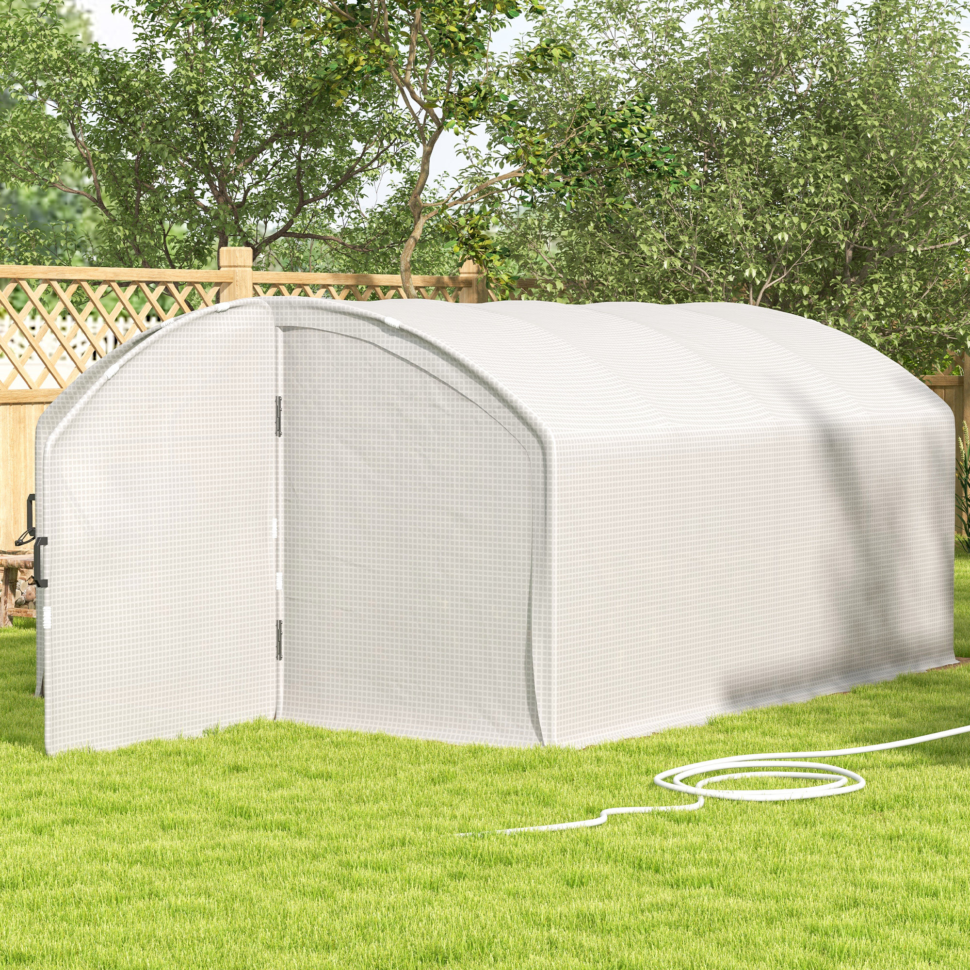Outsunny Polytunnel Greenhouse Walk-in Grow House with UV-resistant PE Cover, Door, Galvanised Steel Frame, 4 x 3 x 2m, White 9