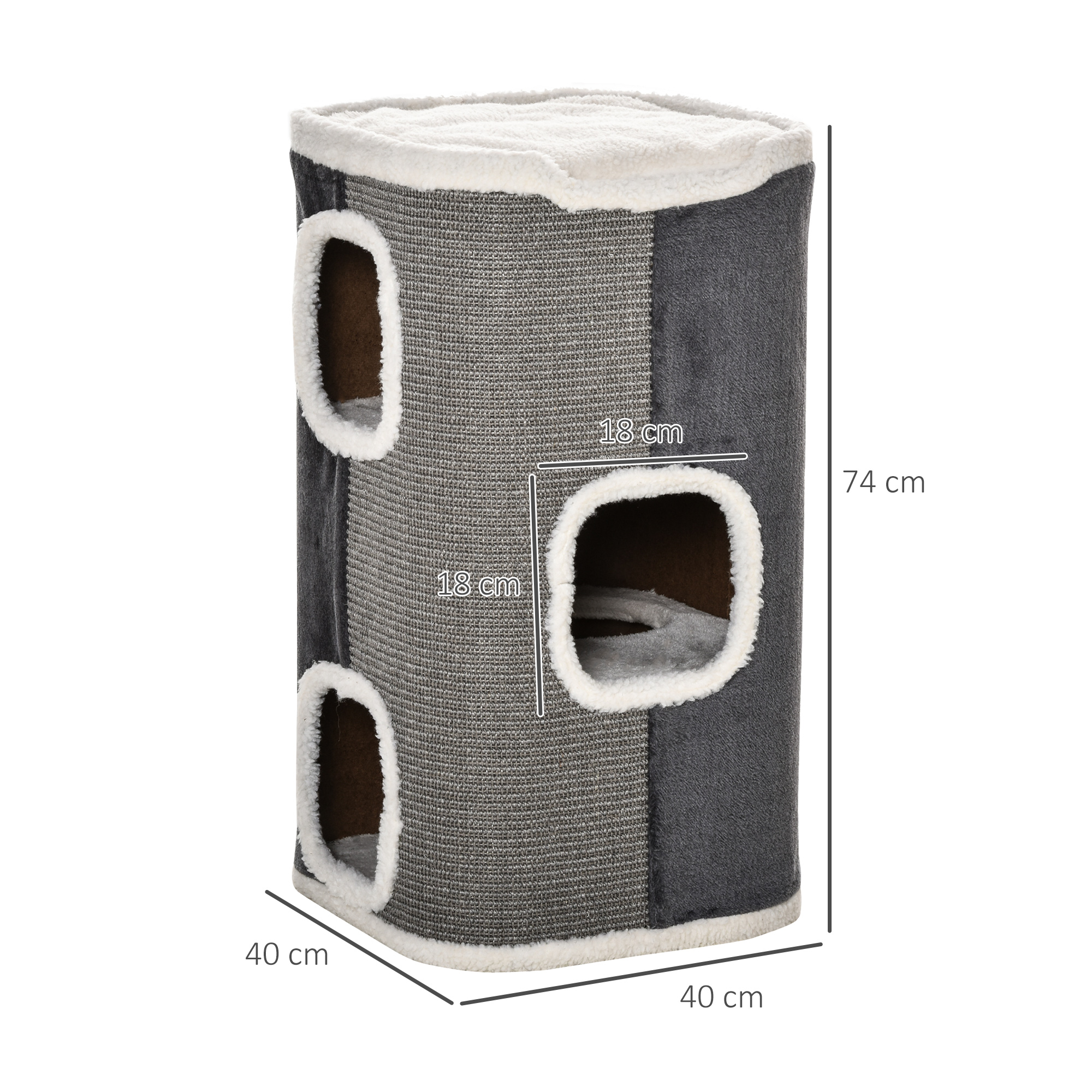PawHut Sisal Cat Barrel with Soft Plush & Lamb Fleece Grey 3