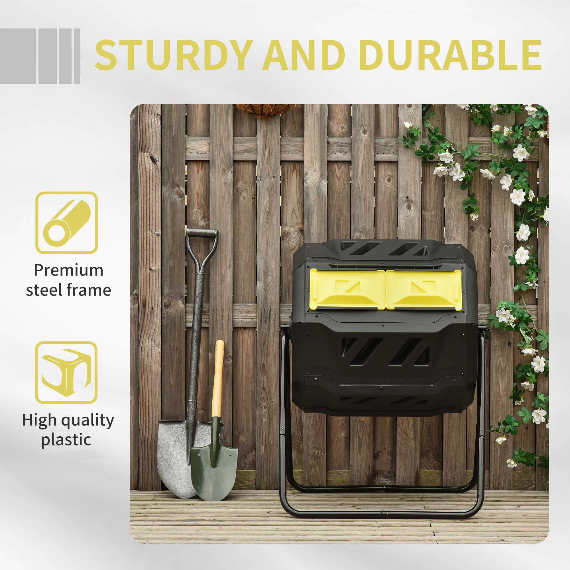 Outsunny 160L 360° Rotating Dual Chamber Composter Yellow 7