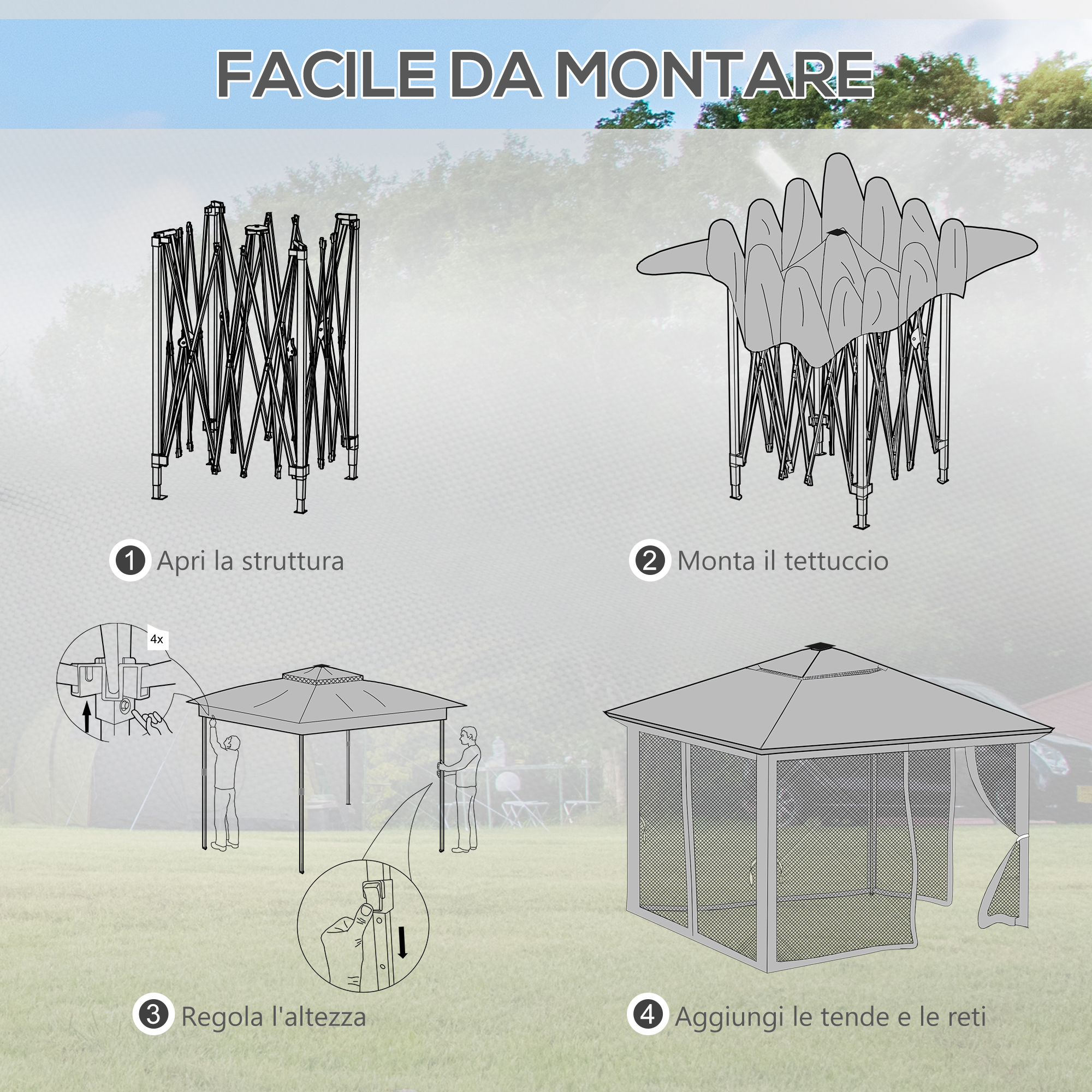 YUEBO Gazebo 3x3 Pieghevole Impermeabile Gazebo da Giardino con 4