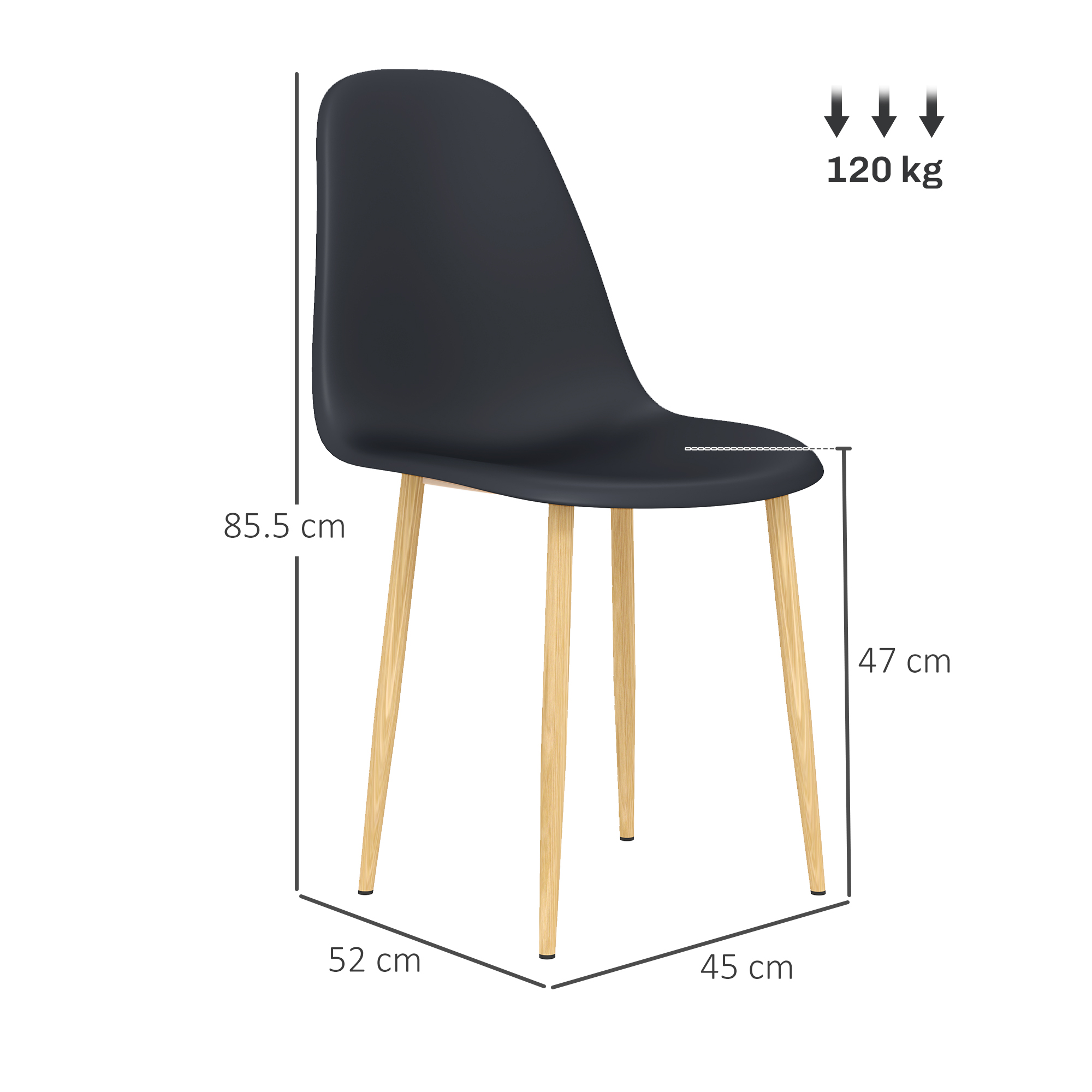 HOMCOM Modern Dining Chairs Set of 4, Kitchen Chairs with Backrest and Steel Legs for Dining Room, Living Room, Black 3
