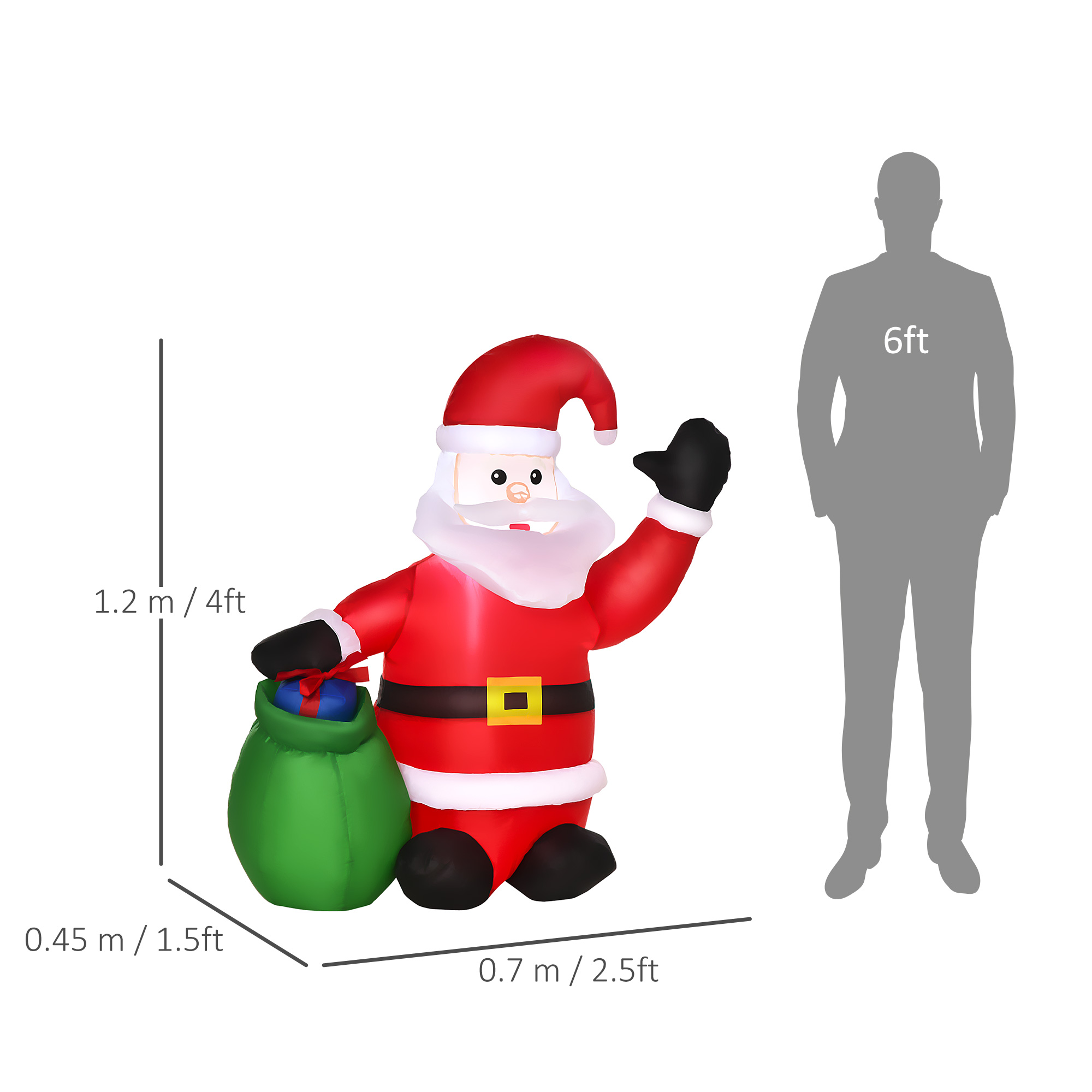 HOMCOM Inflatable Blow up Christmas Santa Claus 4ft LED Yard Holiday Decoration 3