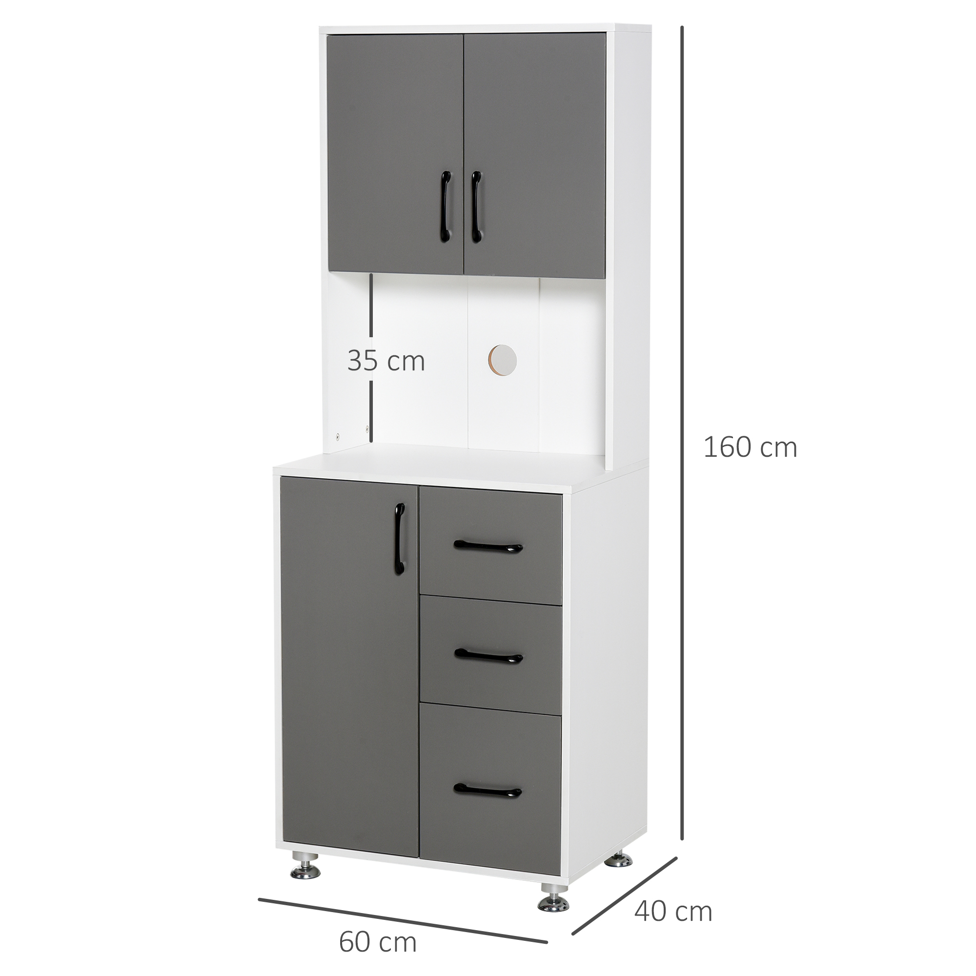 HOMCOM Modern Kitchen Cupboard with Storage Cabinets, 3 Drawers and Open Countertop for Living Room, Grey 3
