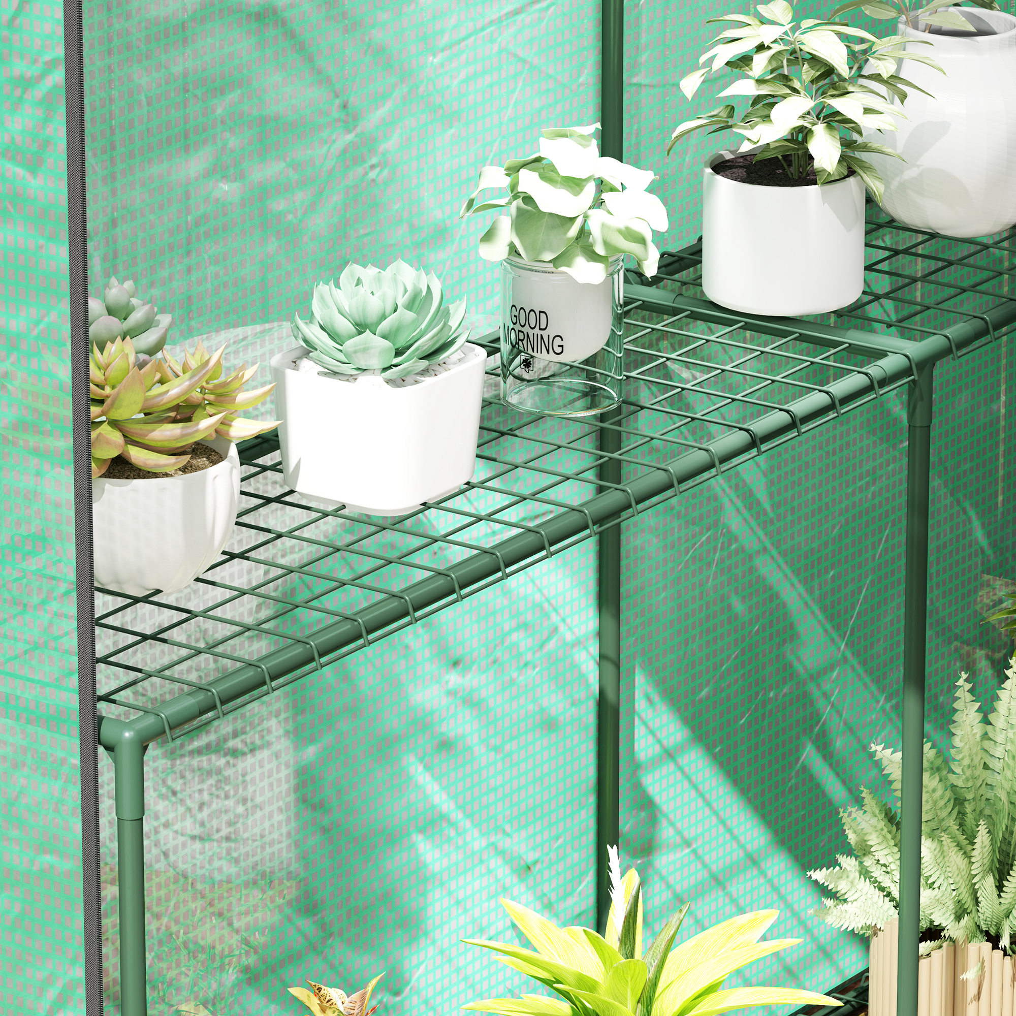 Outsunny 120 x 186cm Walk-In Greenhouse, with Shelves Green 8