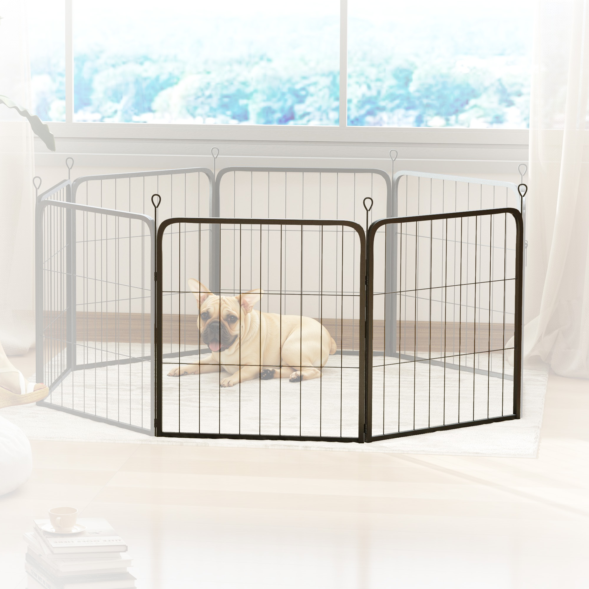 PawHut Eight-Panel Dog Playpen with Door, for Large Dogs, Indoors, Outdoors, 100cm Tall, Black