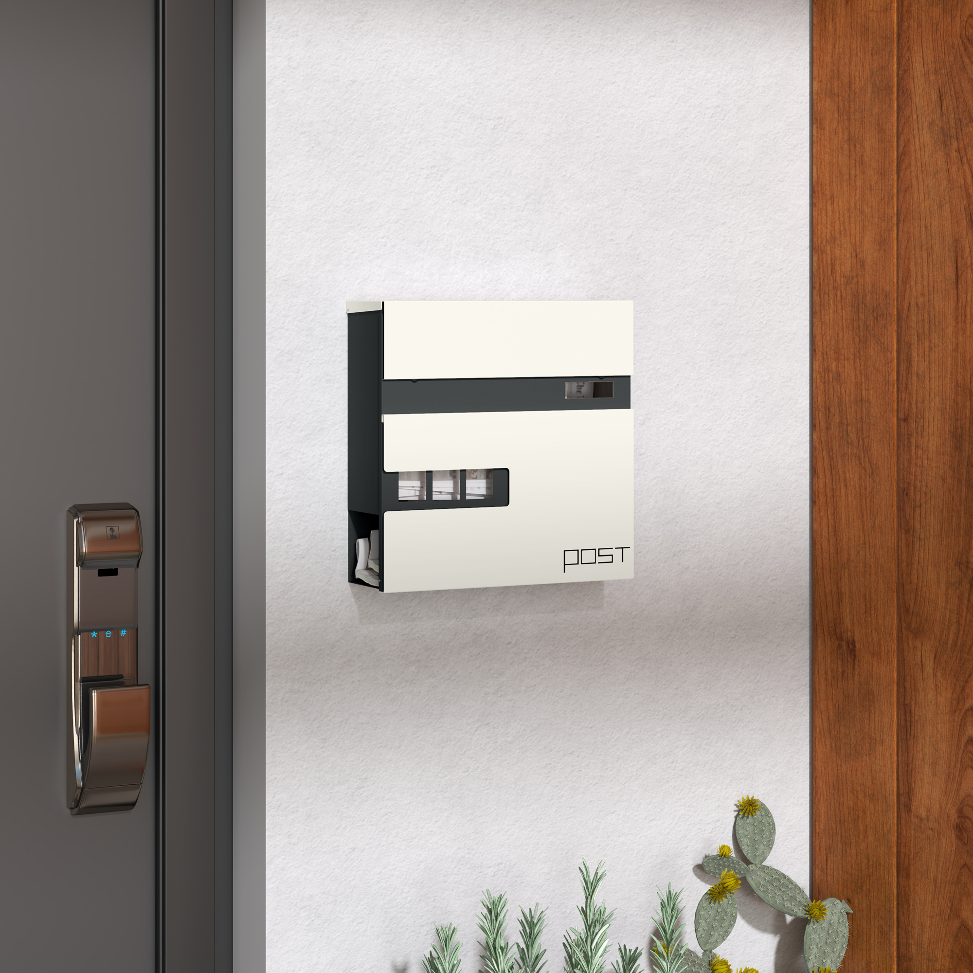 HOMCOM Wall Mounted Letterbox, Weatherproof Post Box, Modern Mailbox with 2 Keys and Viewing Windows, Easy to Install
