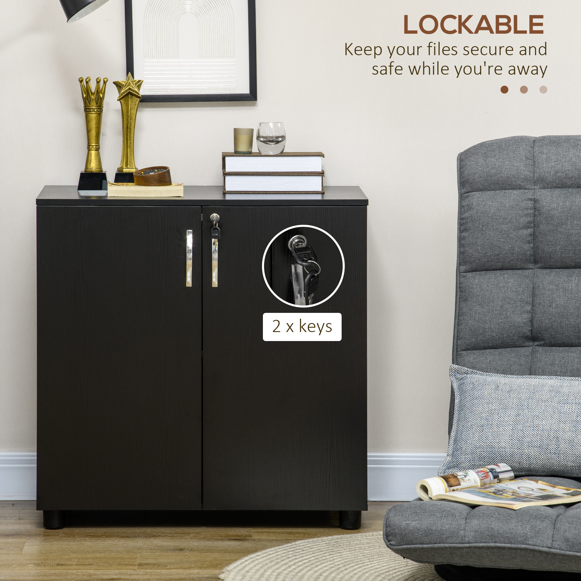 Vinsetto Two-Tier Locking Office Storage Cabinet Black 6