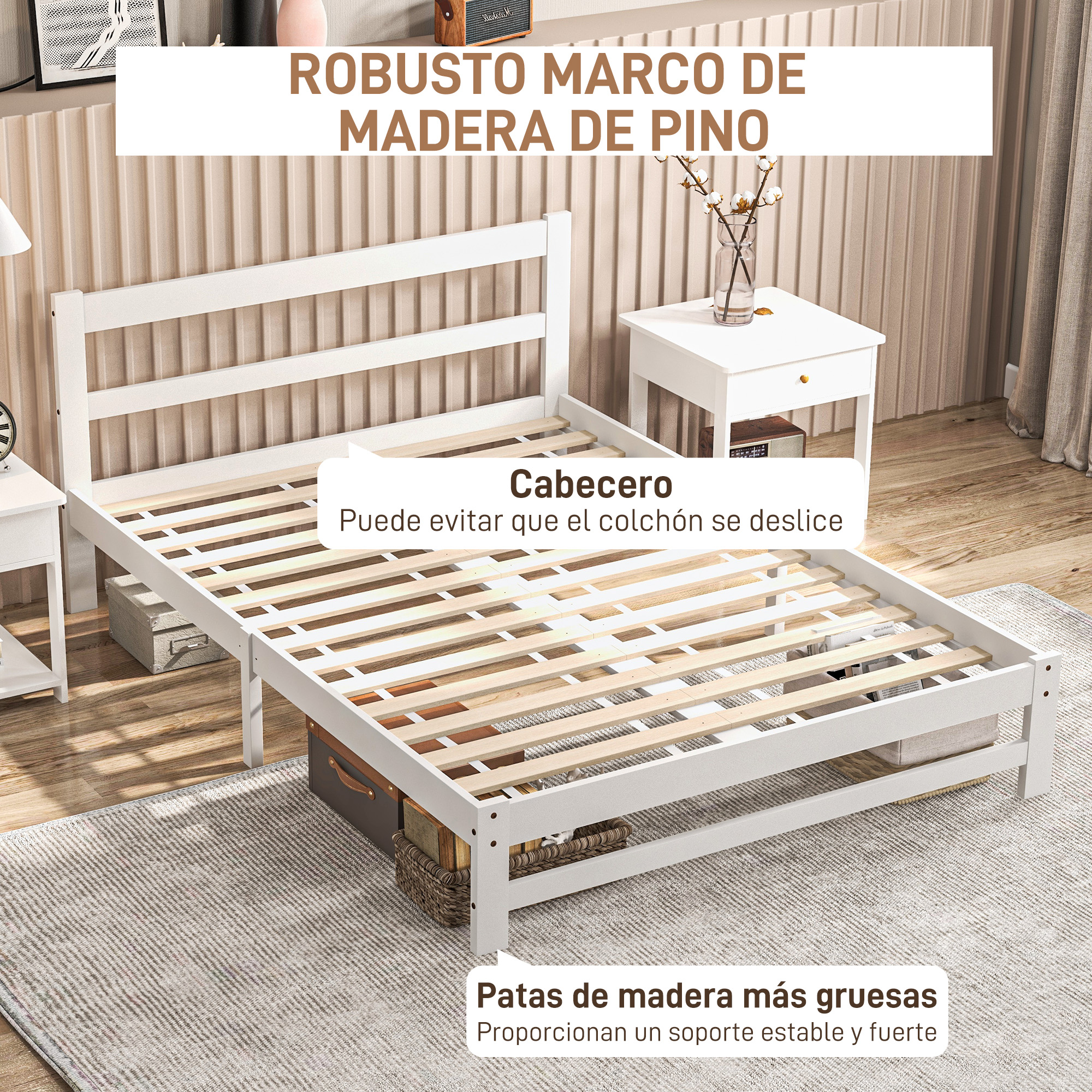 HOMCOM Marco de Cama de Madera 195x141 cm Estructura de Cama Doble