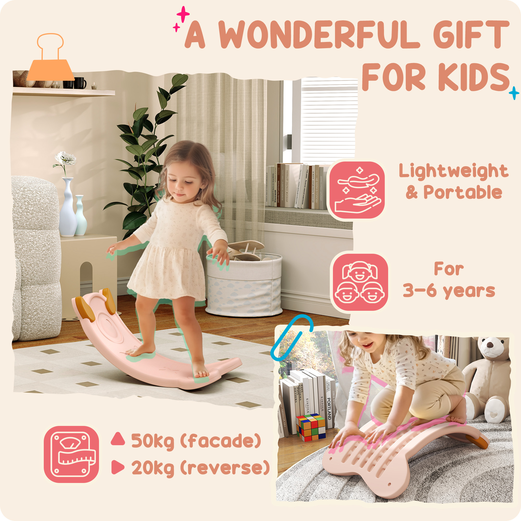 AIYAPLAY Balance Board for Kids Balance Training & Sensory Play, Pink 6