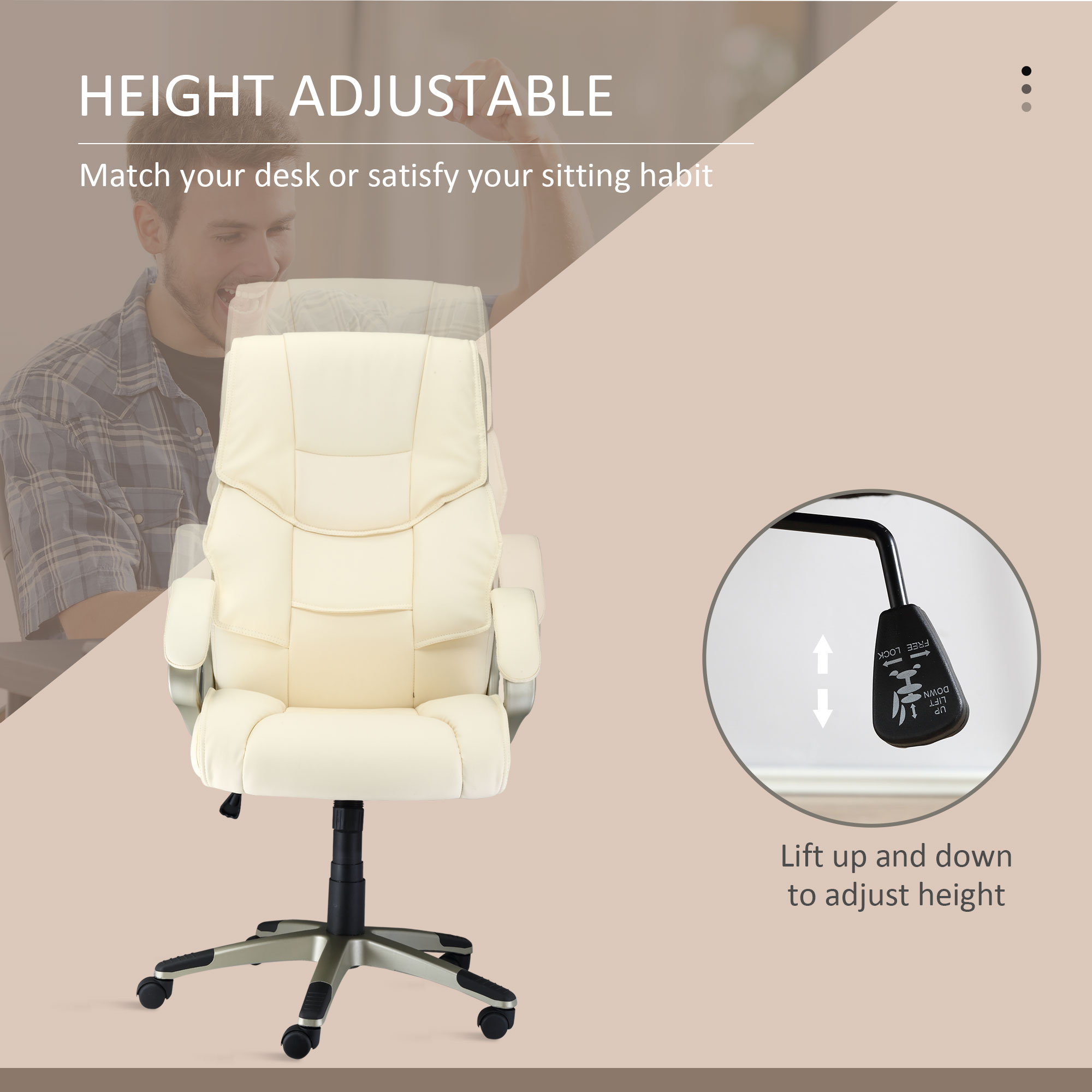 HOMCOM Home Office Chair High Back Computer Desk Chair with Faux Leather Adjustable Height Rocking Function Cream White 4