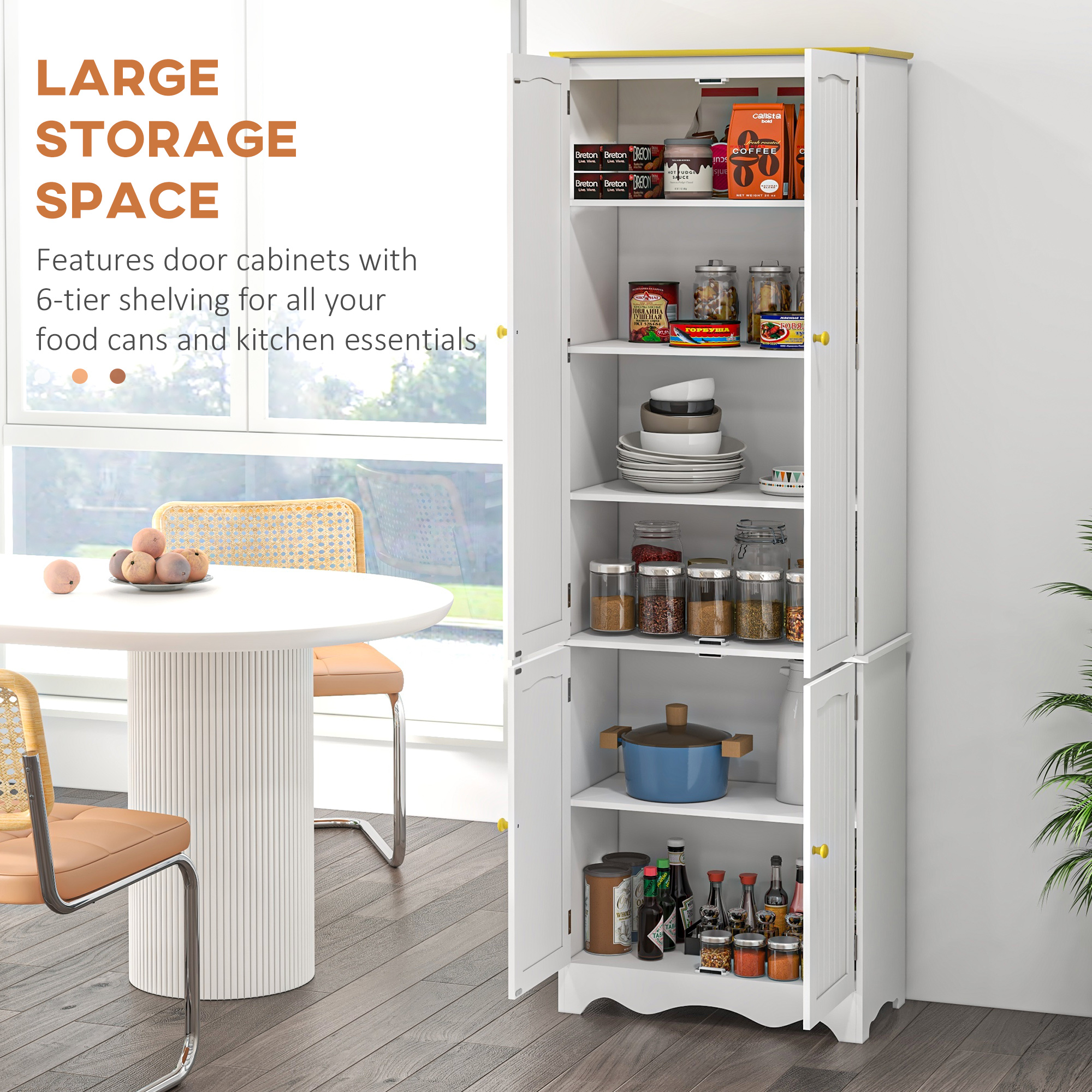 HOMCOM Freestanding 4-Door Kitchen Cupboard, Storage Cabinet Organizer with 4 Shelves, White 4