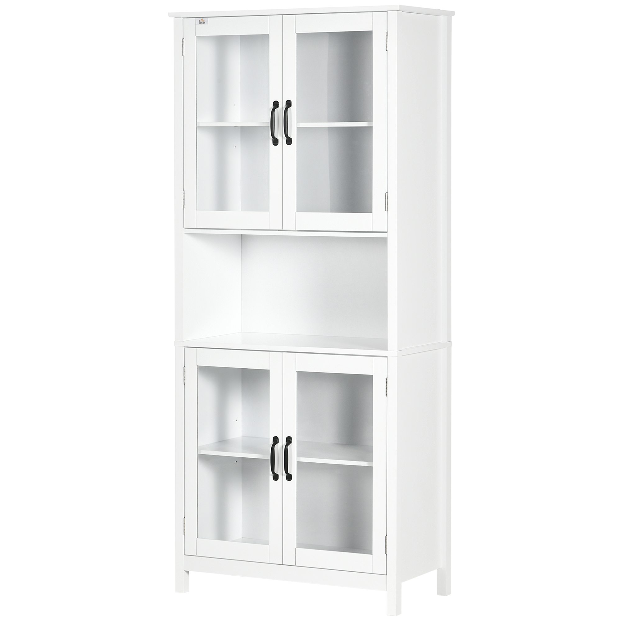 Buffet Cuisine FOREHILL 180cm - Portes Vitrées Et 4 Tiroirs - Blanc - 80x40x180cm