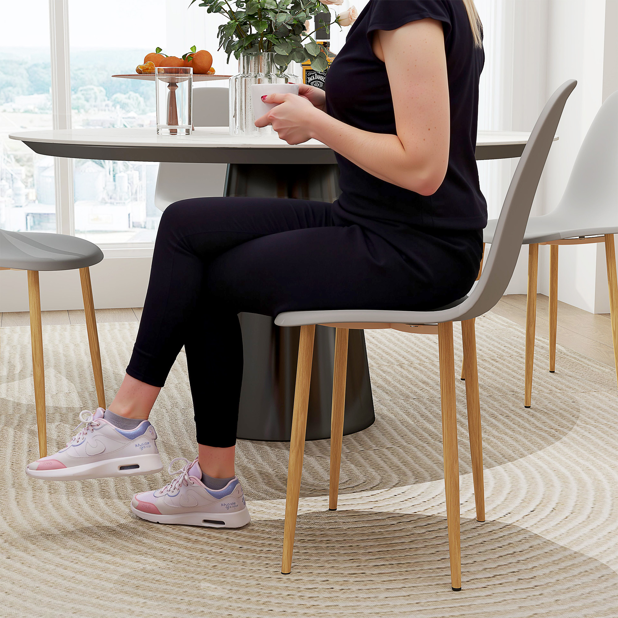HOMCOM Modern Dining Chairs Set of 4, Kitchen Chairs with Backrest and Steel Legs for Dining Room, Living Room, Grey 9