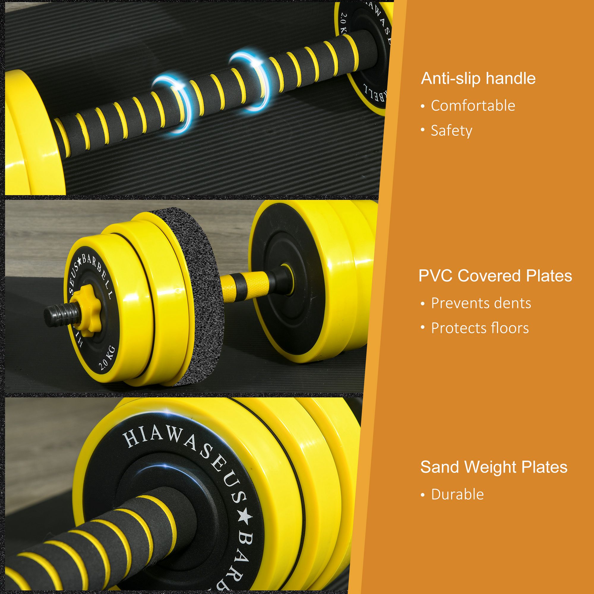 HOMCOM 30KG Dumbbell & Barbell  Adjustable Set Plate Bar Clamp Rod Home Gym Sports Area Exercise Ergonomic 5