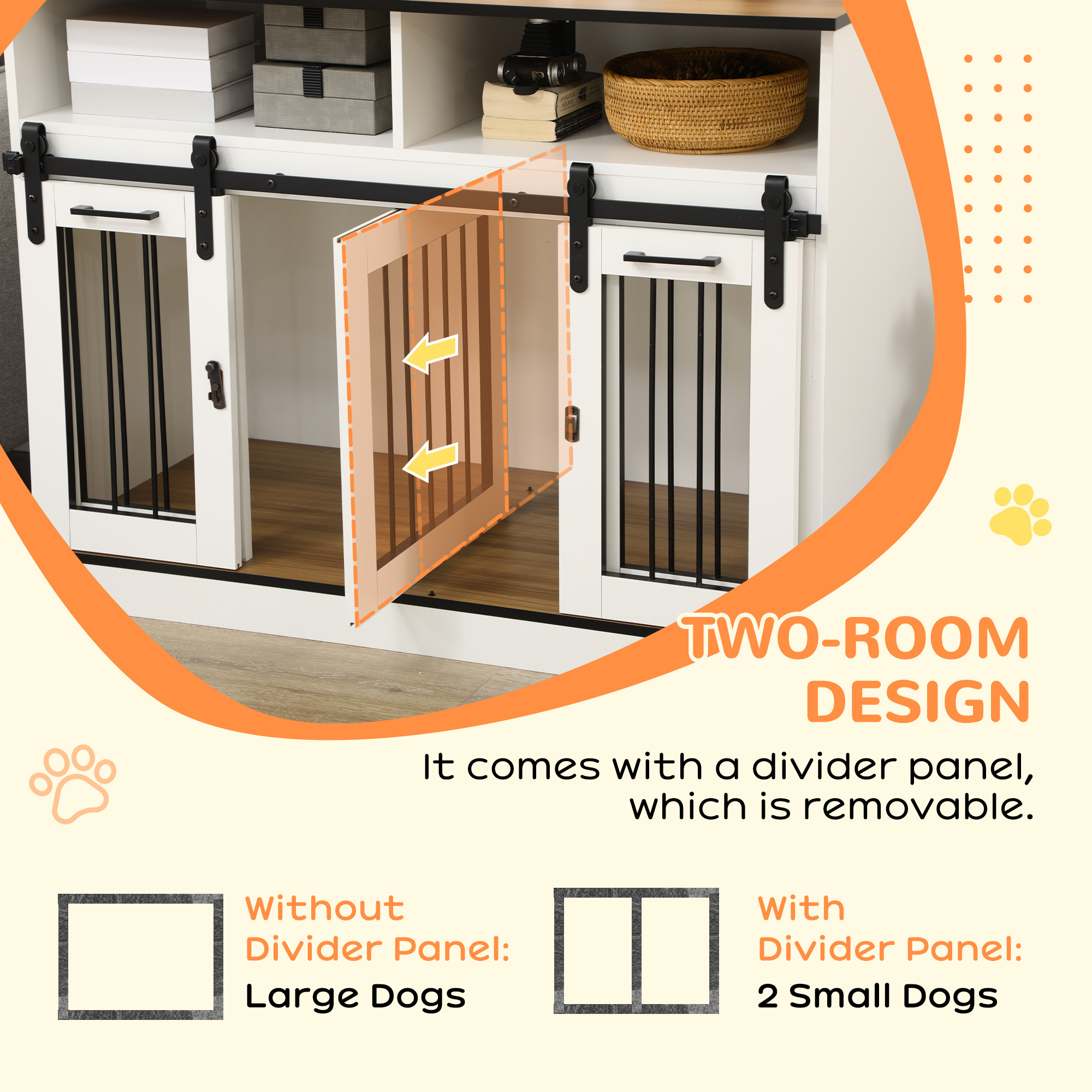 PawHut Dog Crate Furniture for Small and Large Dogs, with Movable Divider White 5