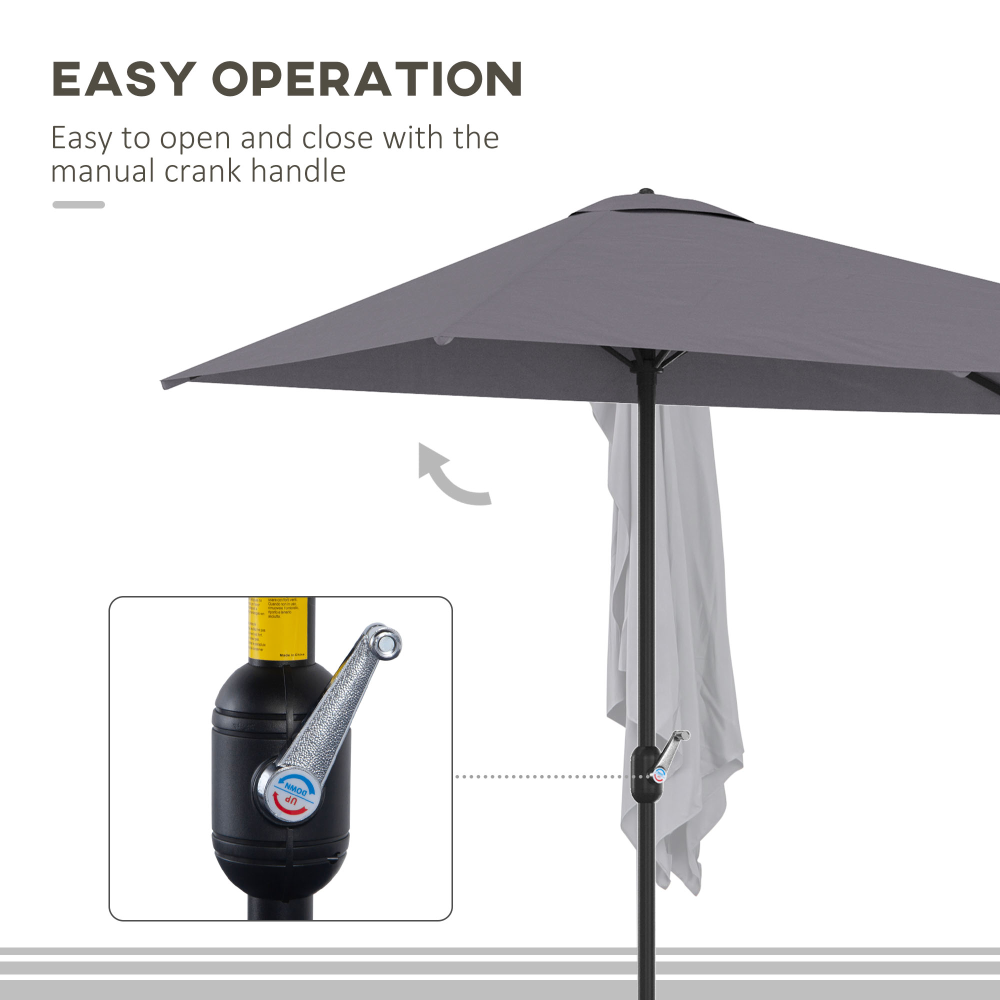 Outsunny Balcony Half Parasol Semi Round Umbrella Patio Crank Handle (2.3 m, Grey)- NO BASE INCLUDED 5