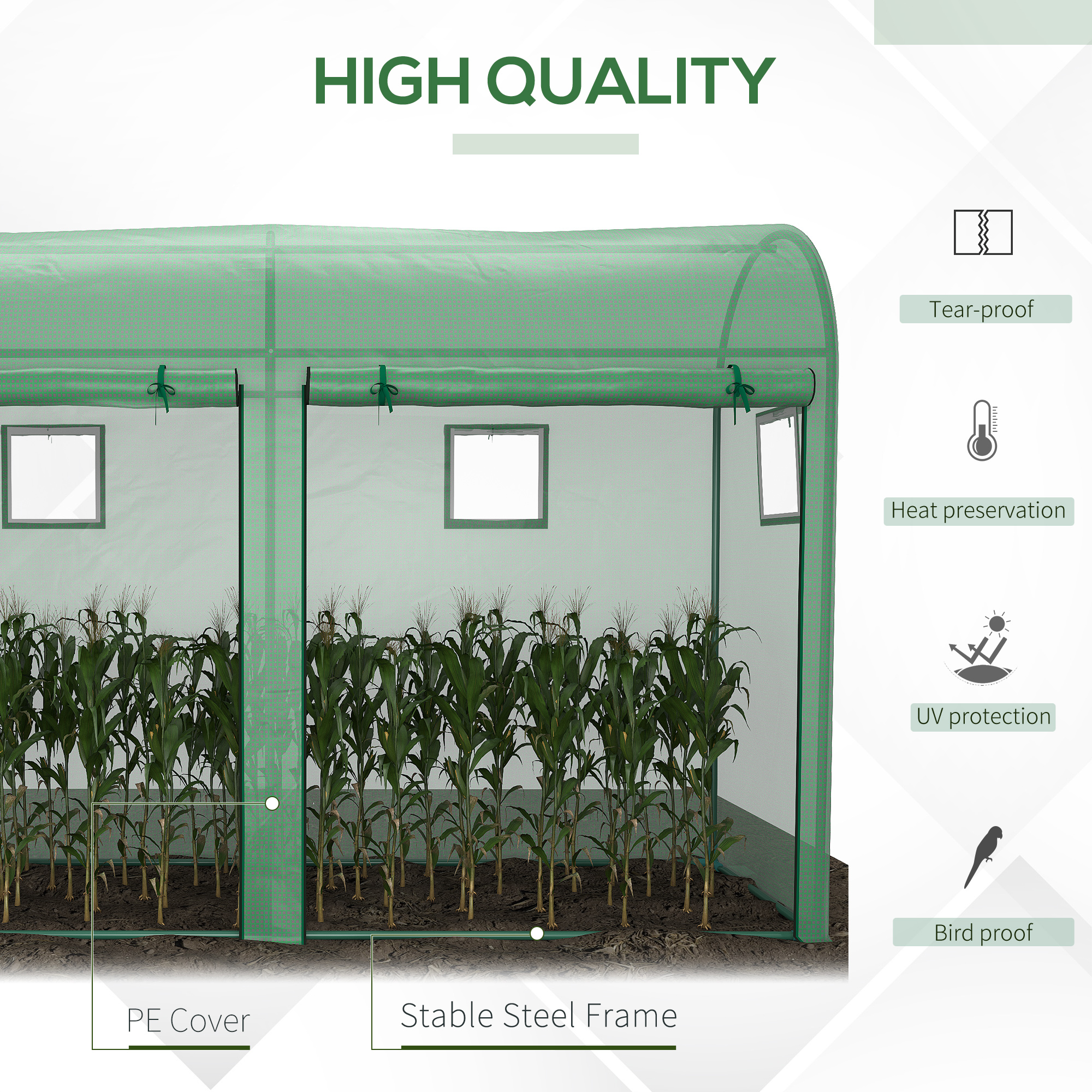 Outsunny Walk-in Greenhouse, Tomato Greenhouse with Double Doors & 4 Windows, Garden Plant Growth Green House with PE Cover, Steel Frame, Green, 3 x 1 x 2 m 4